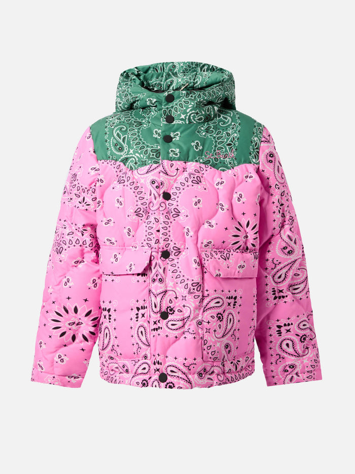 Hooded Down Padded Jacket Baxter Jr With Bandana Print Pink