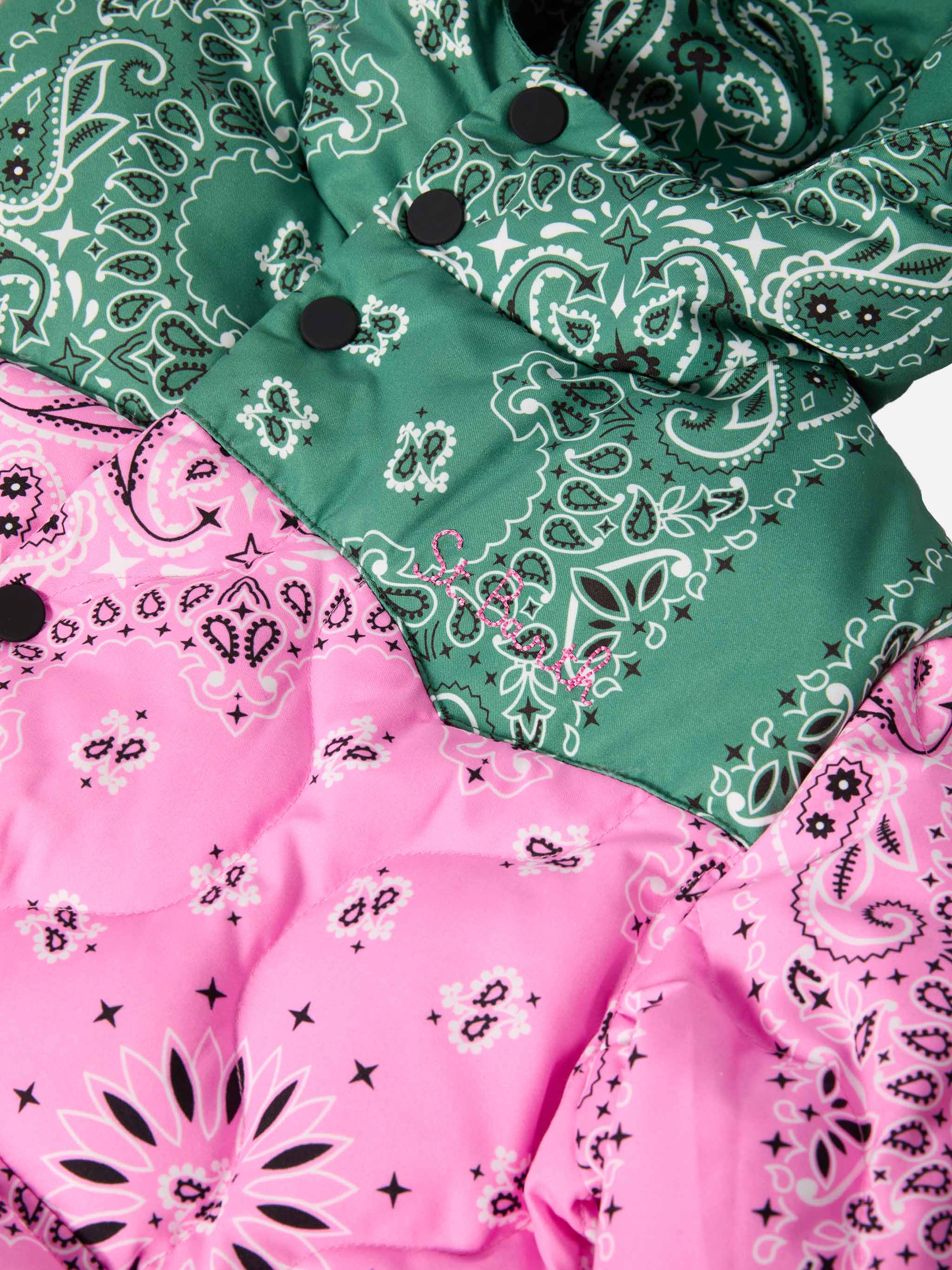 Hooded Down Padded Jacket Baxter Jr With Bandana Print Pink