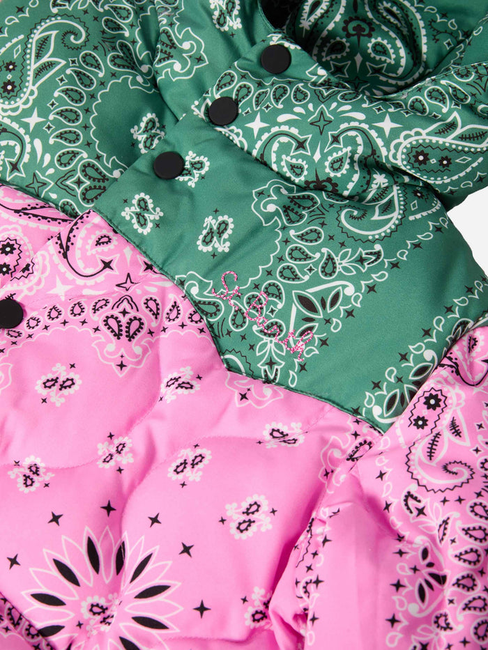 Hooded Down Padded Jacket Baxter Jr With Bandana Print Pink