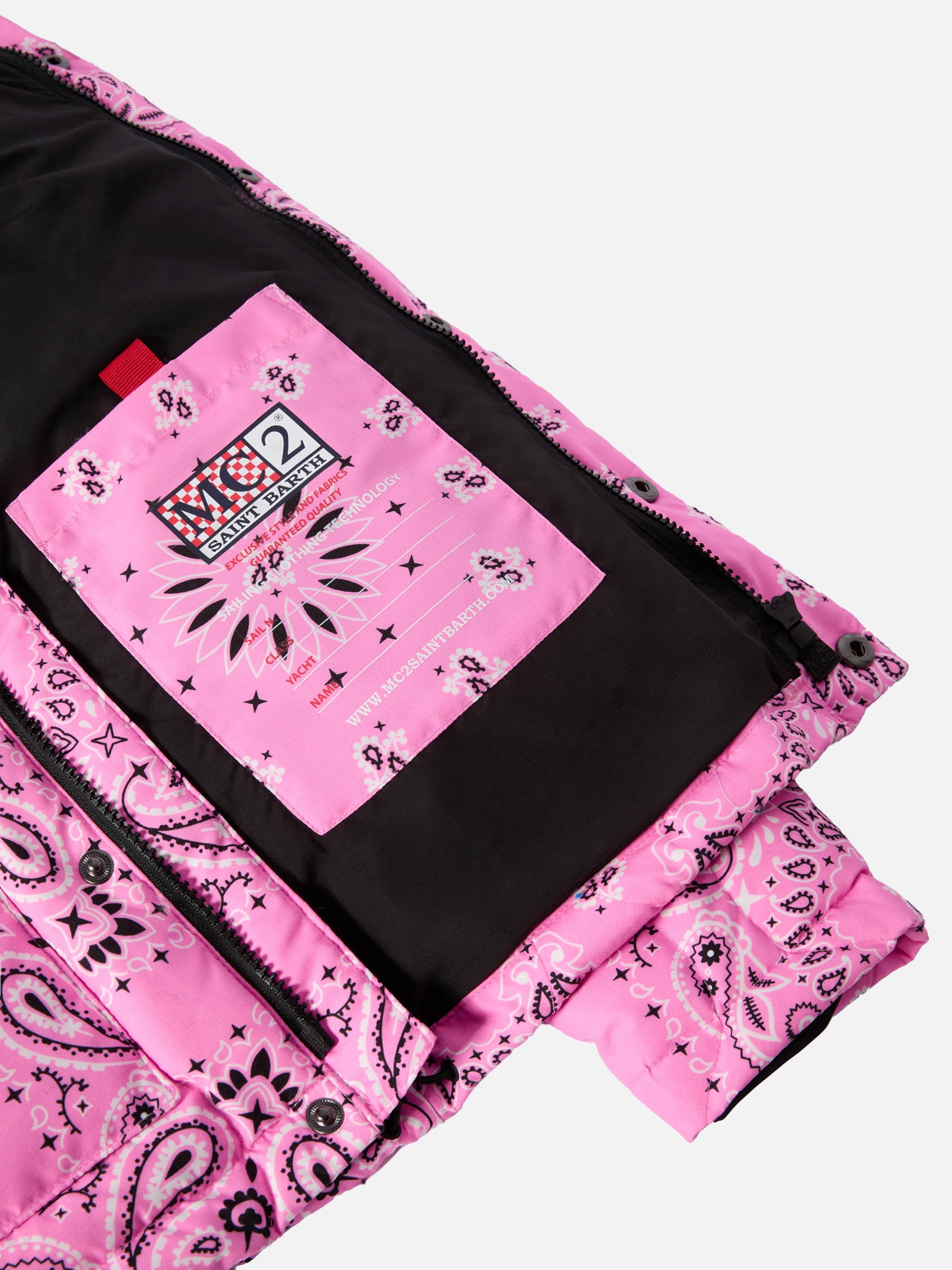 Hooded Down Padded Jacket Baxter Jr With Bandana Print Pink
