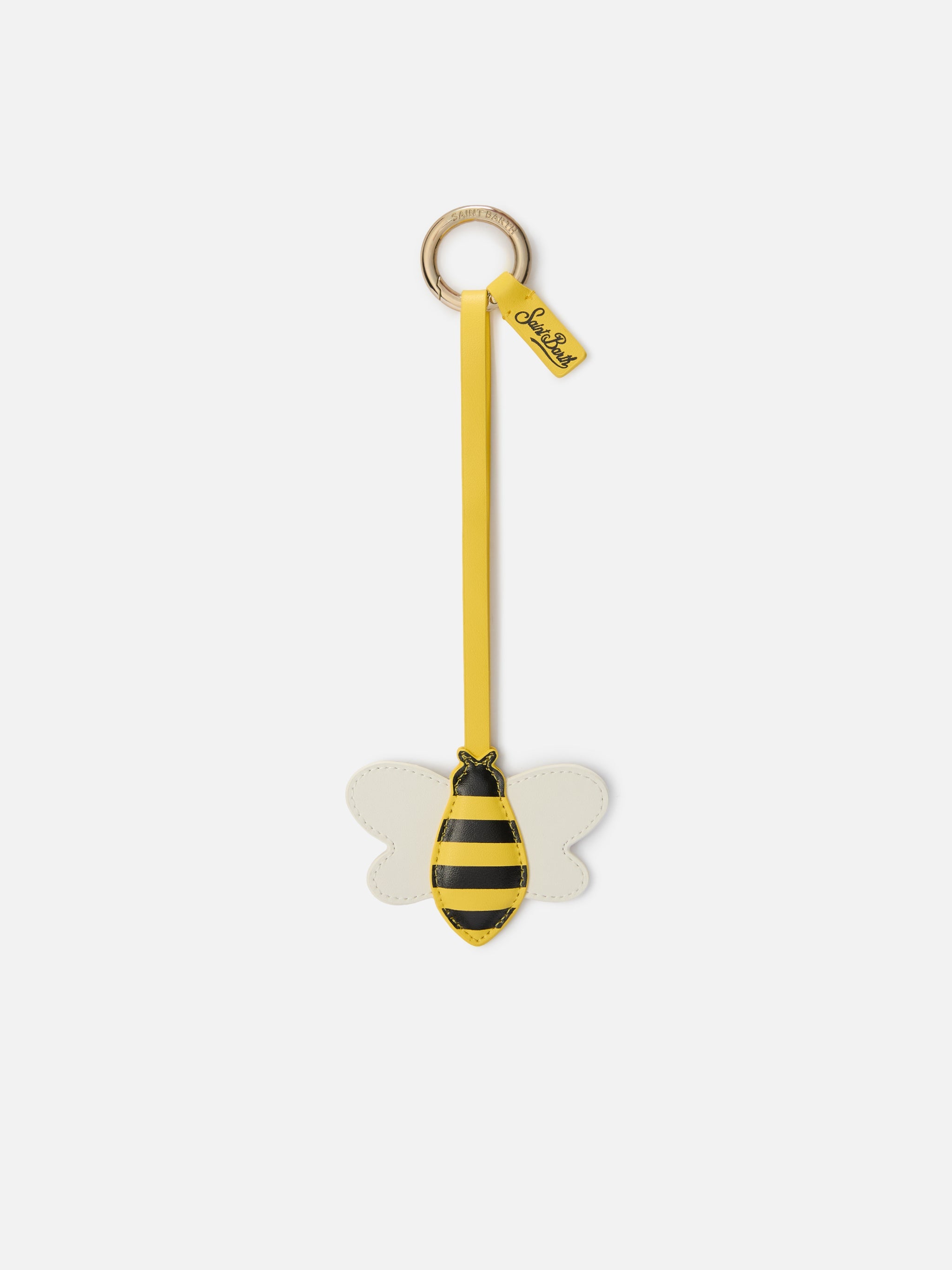 Bee-Shaped Smooth Leather Bag Charm With Logo Tag Yellow Small Accessories
