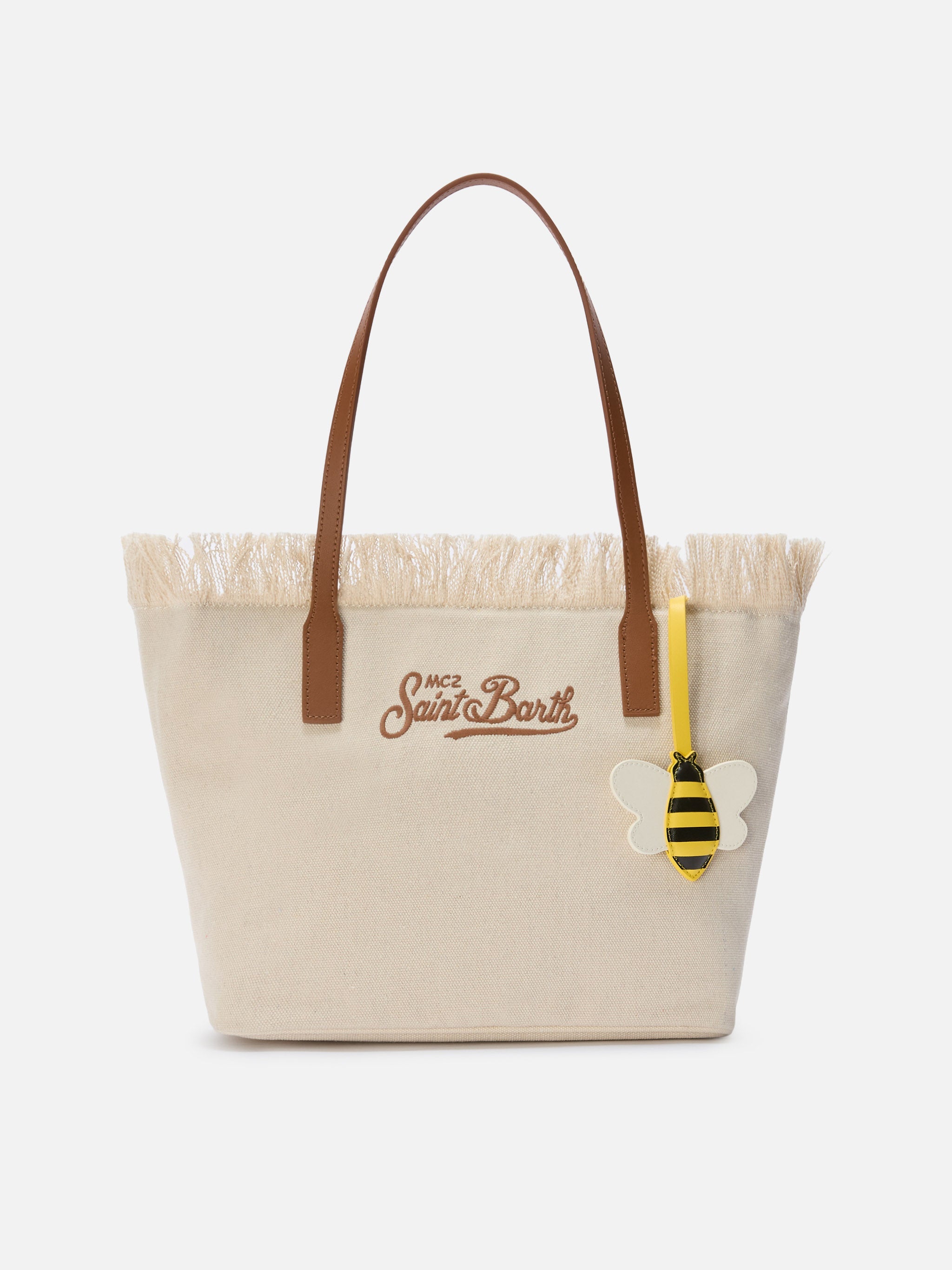 Bee-Shaped Smooth Leather Bag Charm With Logo Tag Yellow Small Accessories