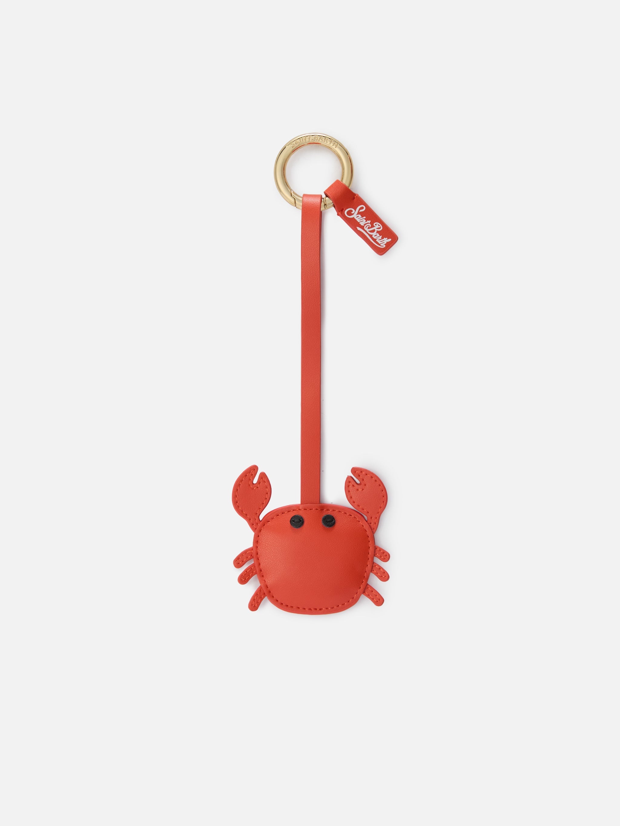 Crab-Shaped Smooth Leather Bag Charm With Logo Tag Orange Small Accessories