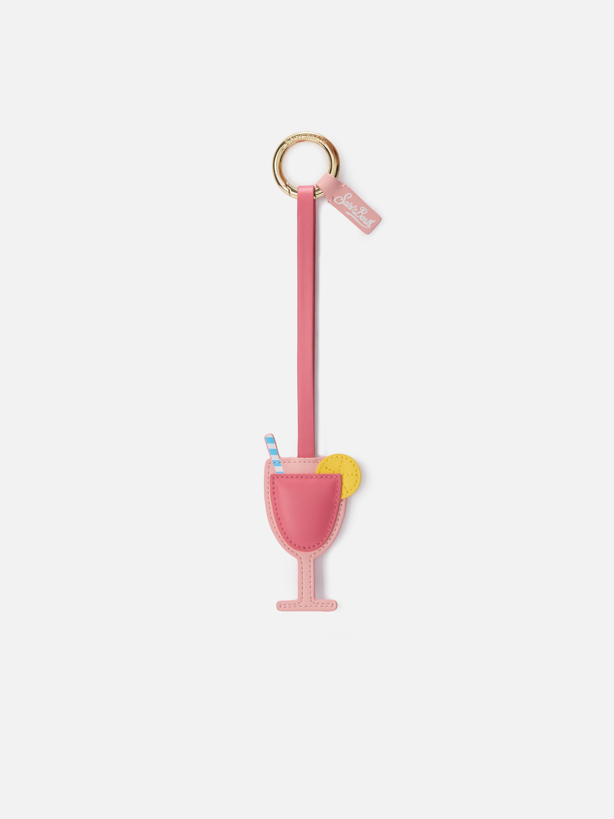 Cocktail-Shaped Smooth Leather Bag Charm With Logo Tag Red Small Accessories