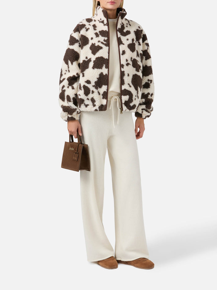 Bercy Teddy Jacket With Cow Print And Faux-Suede Details White