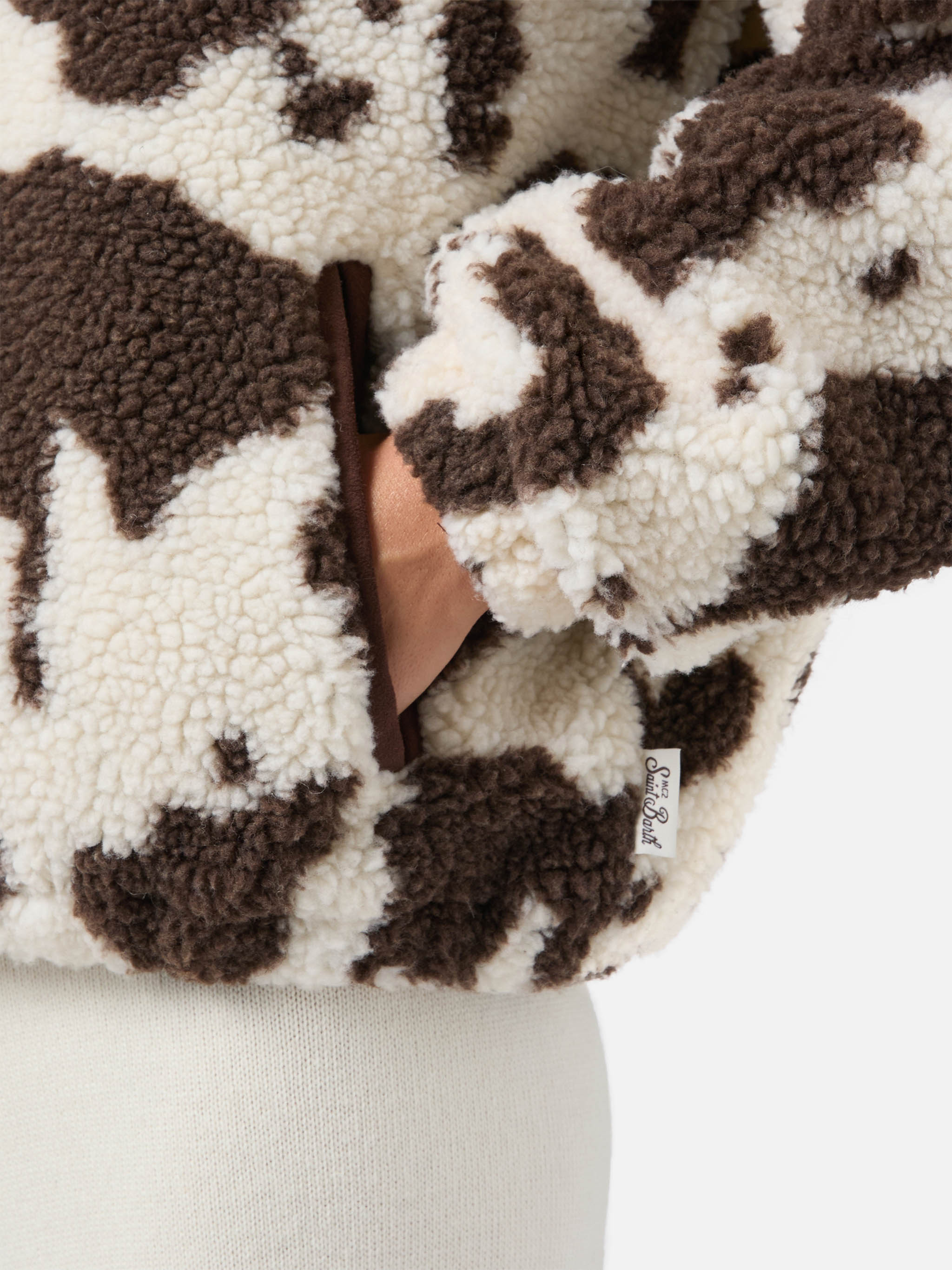 Bercy Teddy Jacket With Cow Print And Faux-Suede Details White
