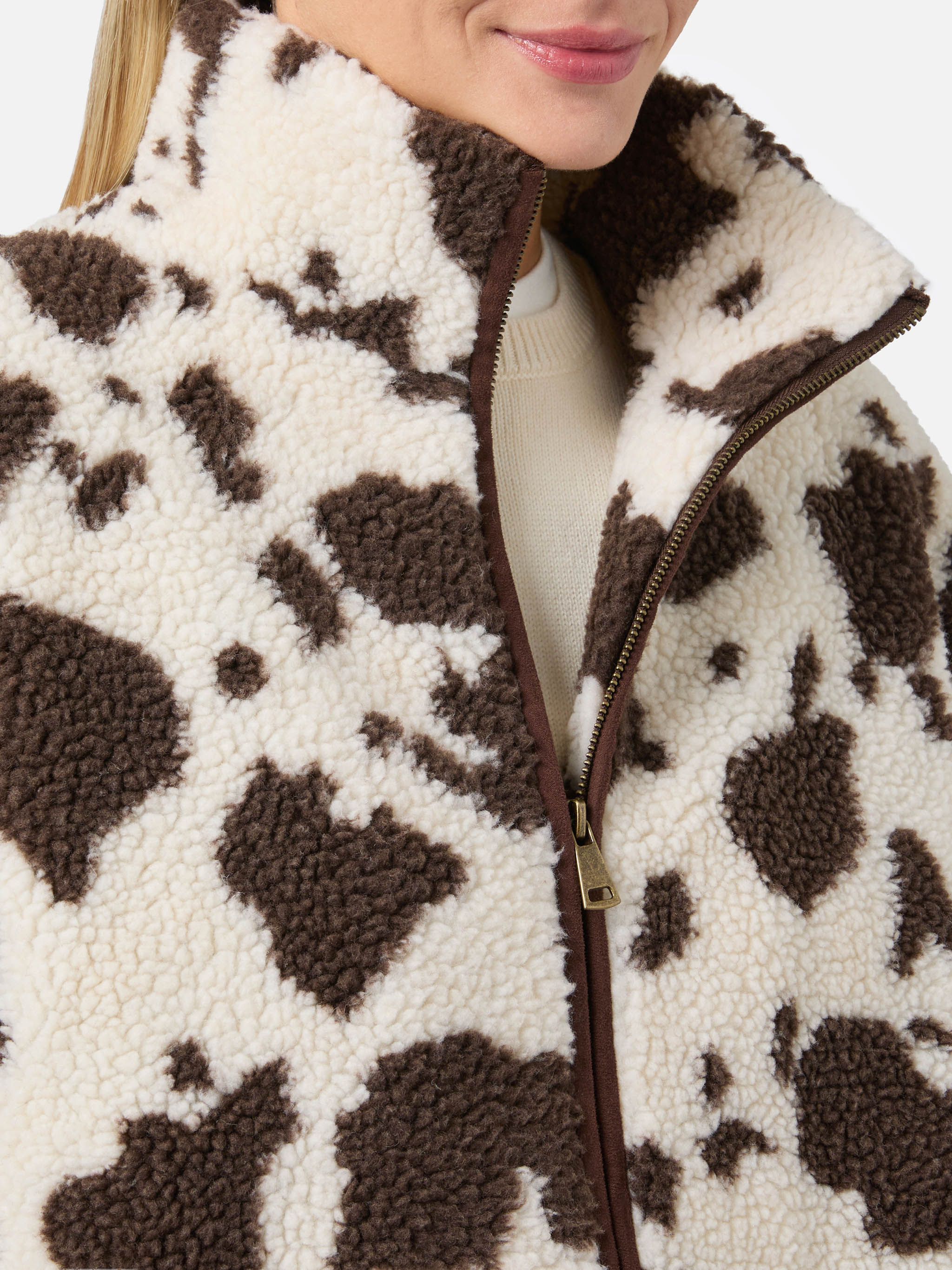 Bercy Teddy Jacket With Cow Print And Faux-Suede Details White