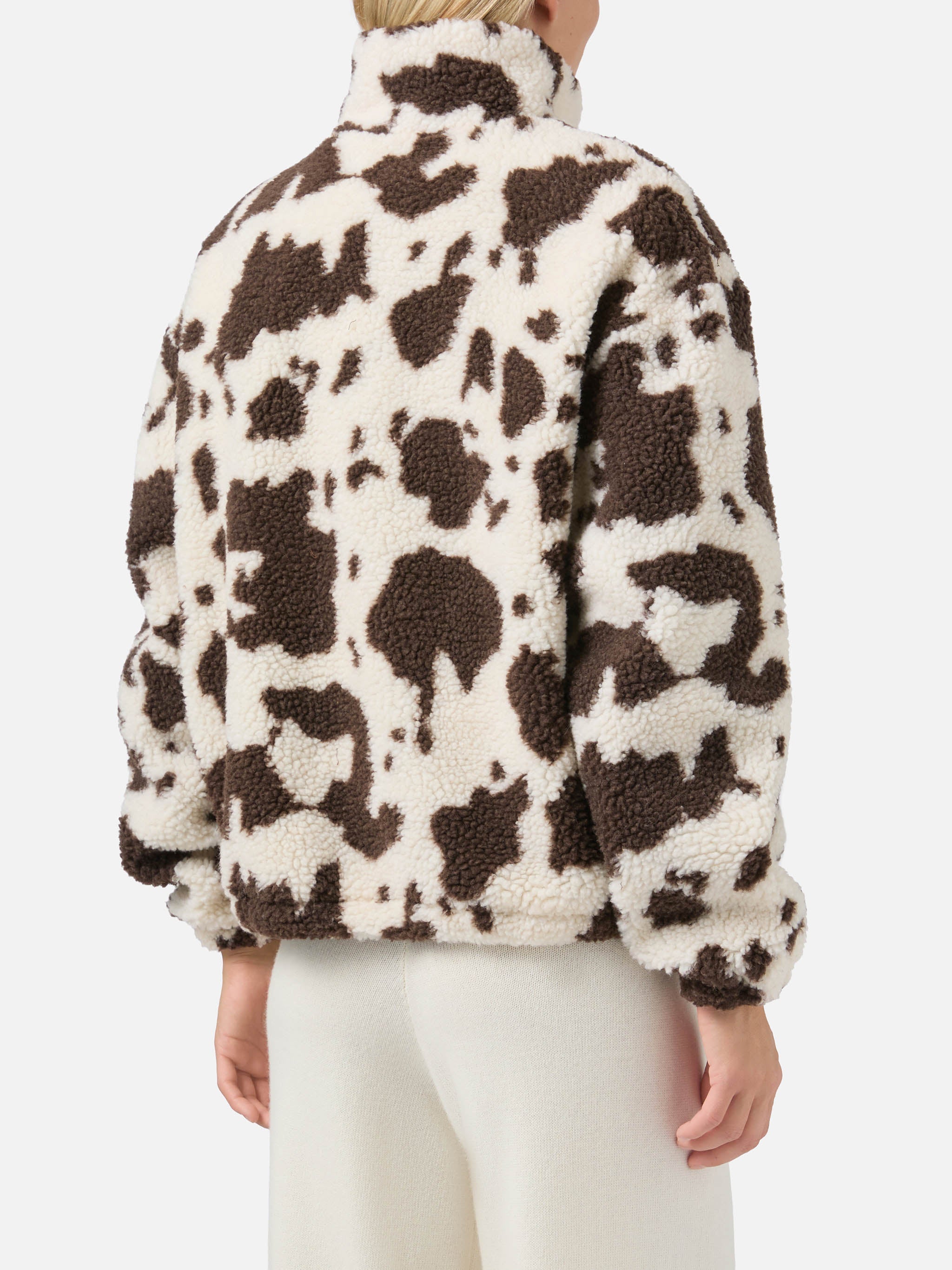 Bercy Teddy Jacket With Cow Print And Faux-Suede Details White