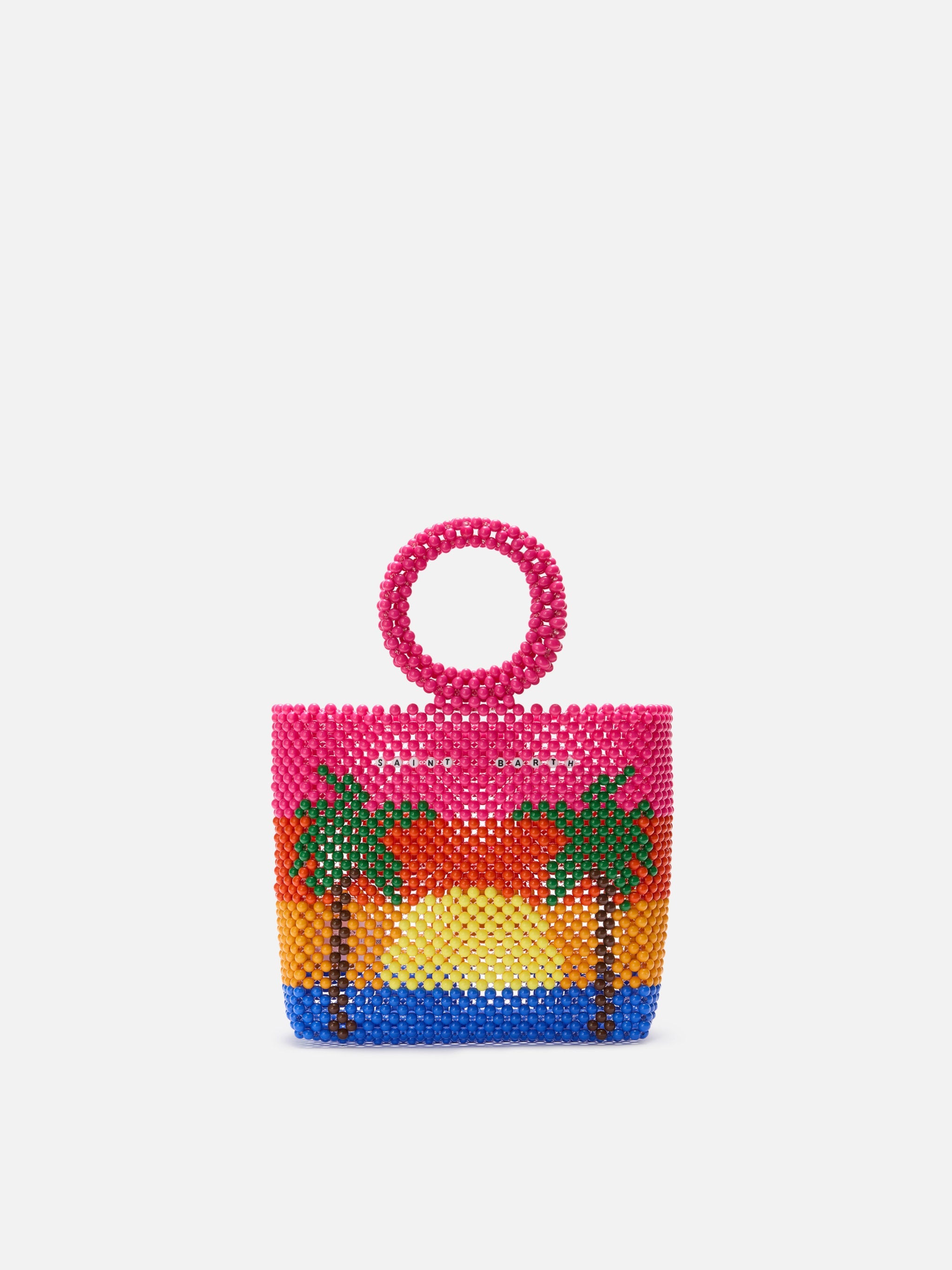 Beaded Handbag With Stripes Pink Bag