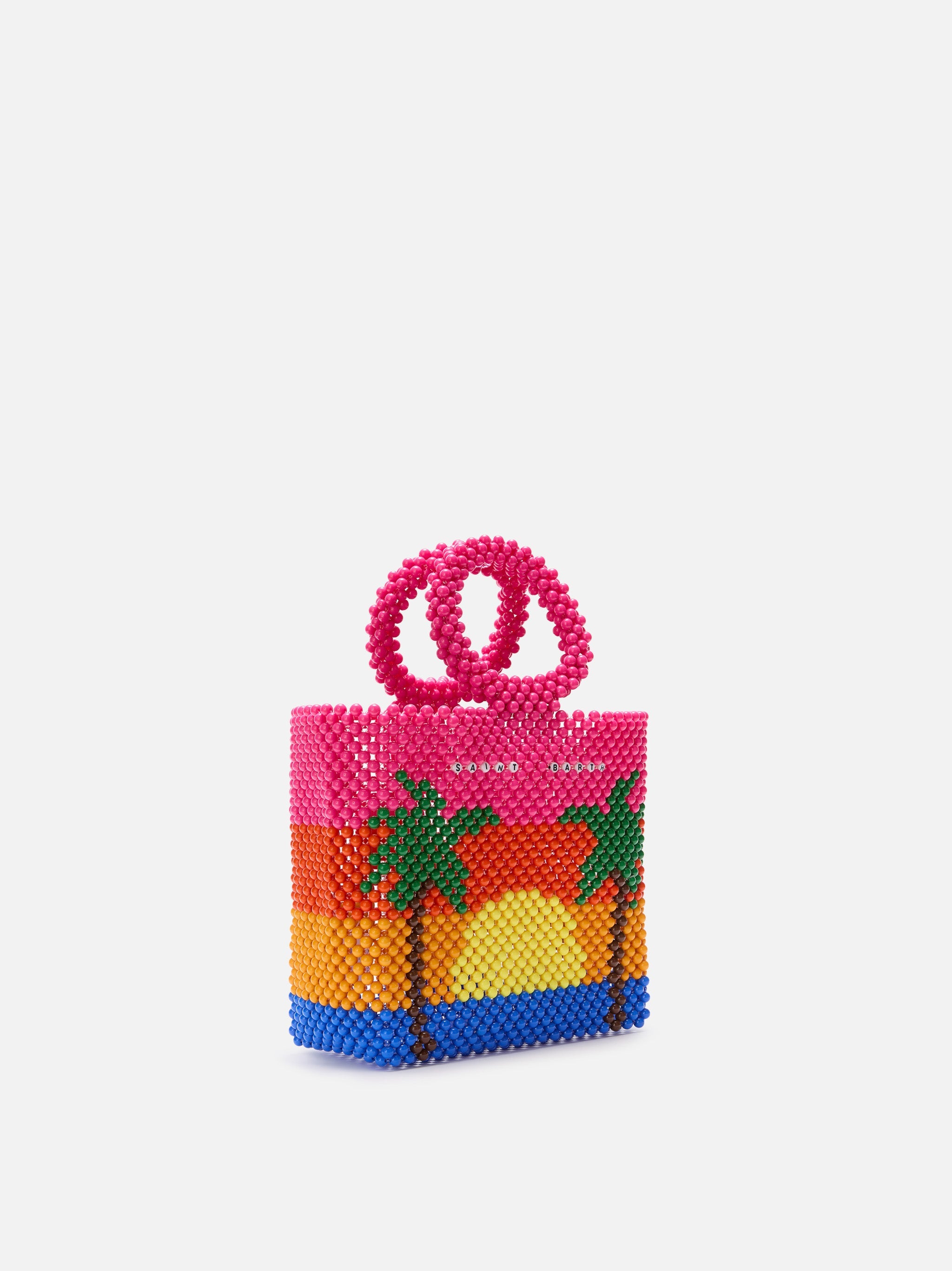 Beaded Handbag With Stripes Pink Bag
