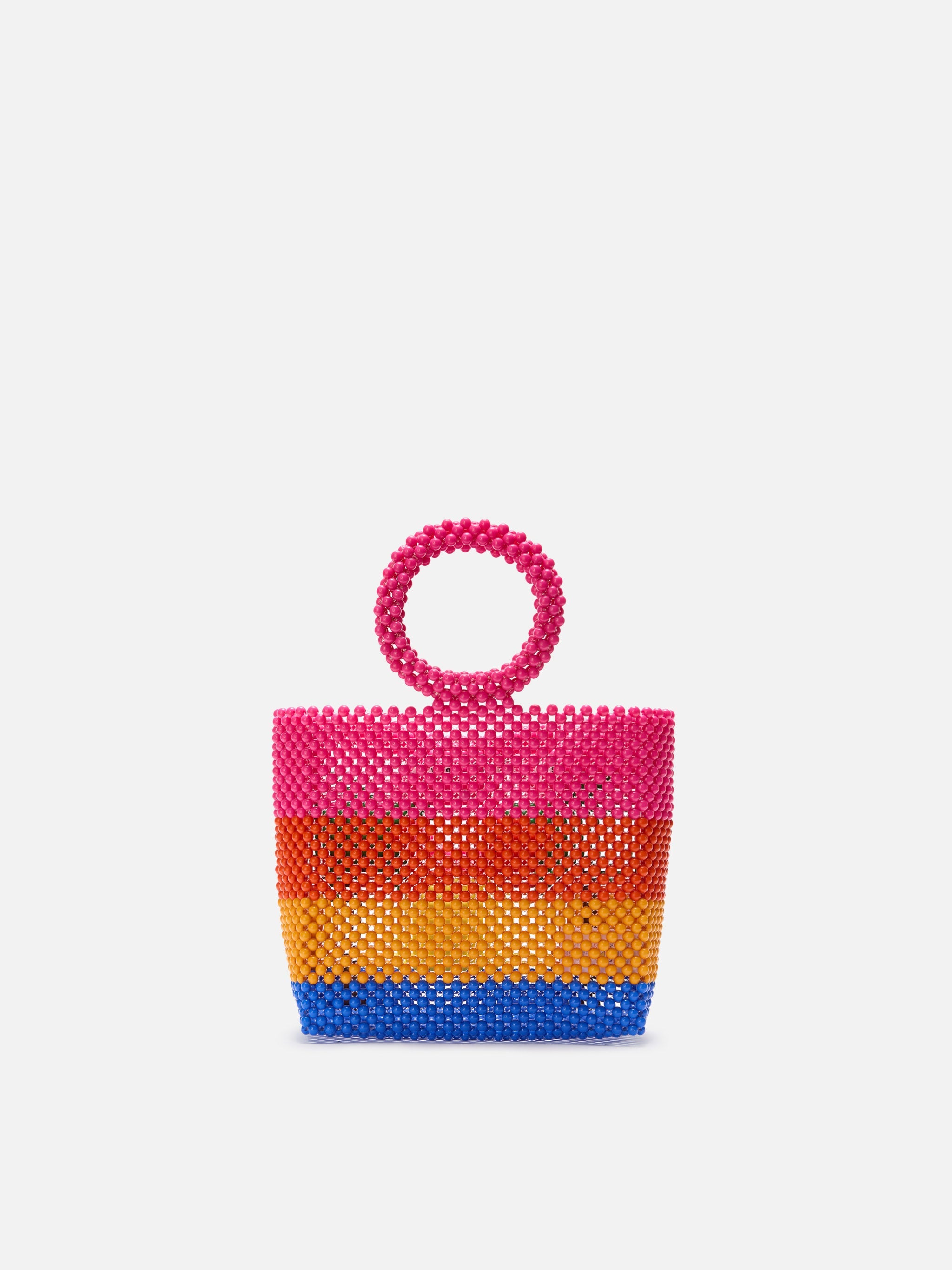 Beaded Handbag With Stripes Pink Bag