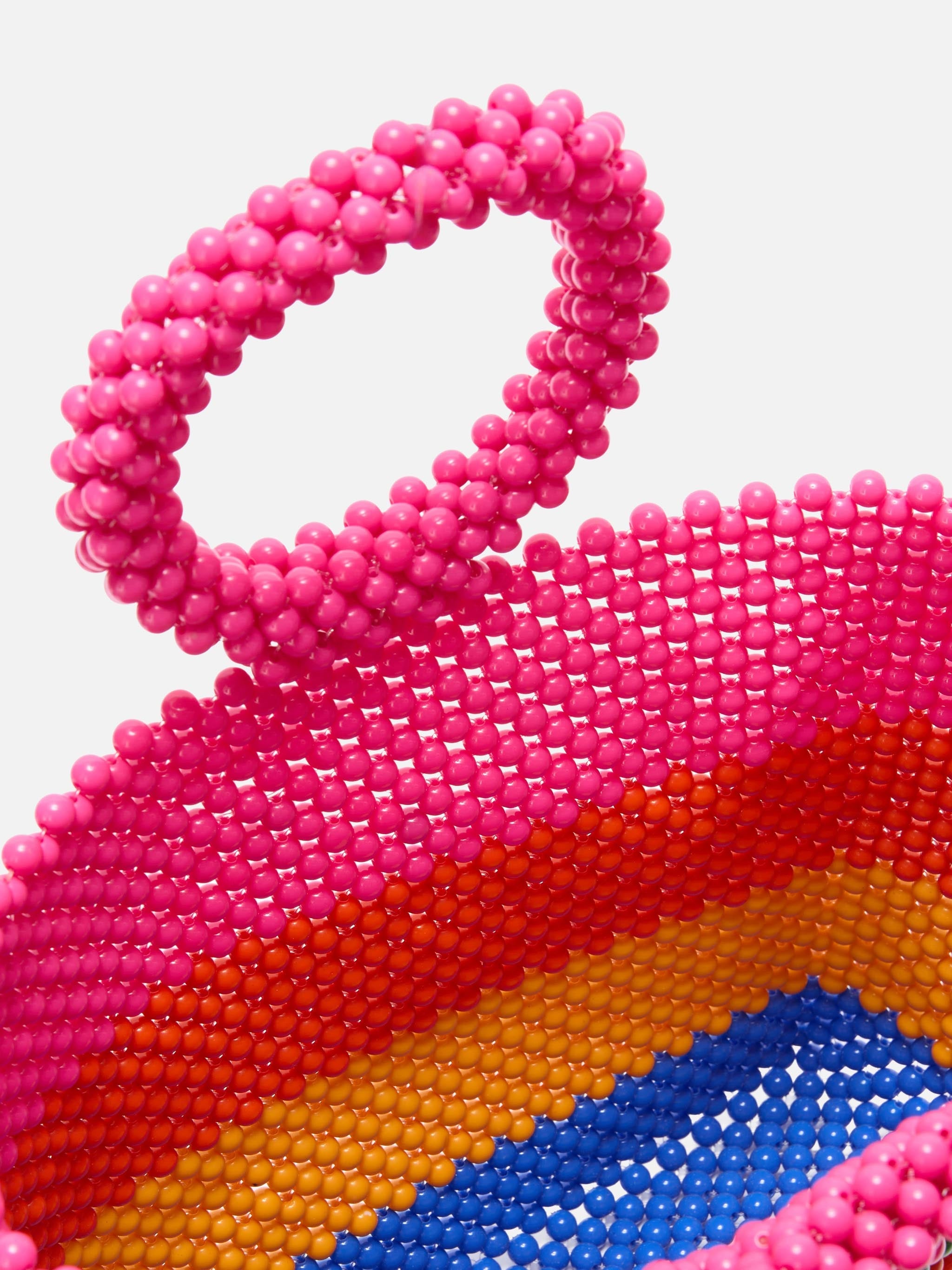 Beaded Handbag With Stripes Pink Bag