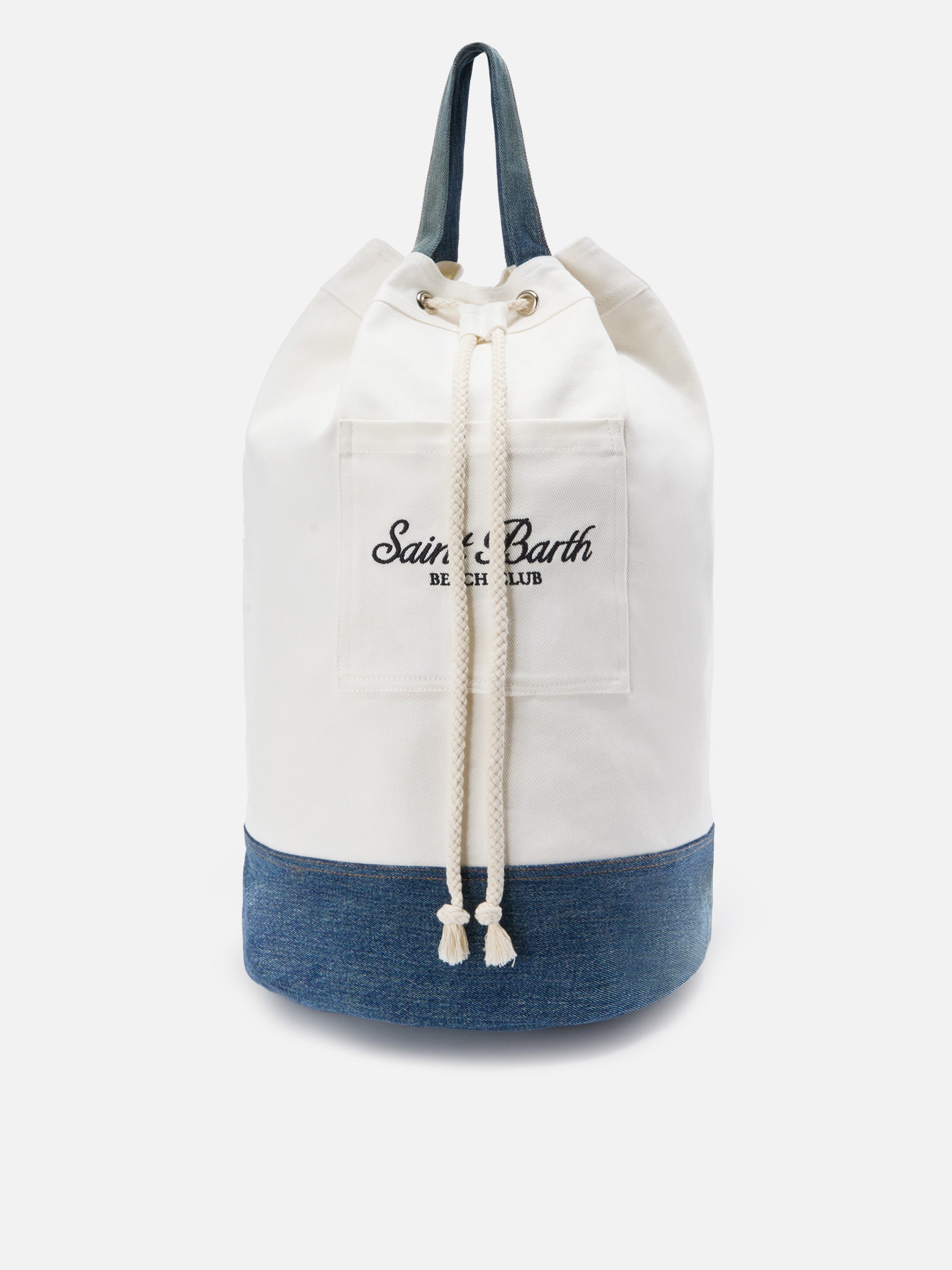Beach Backpack Fabric White And Light Blue With Embroidered Logo