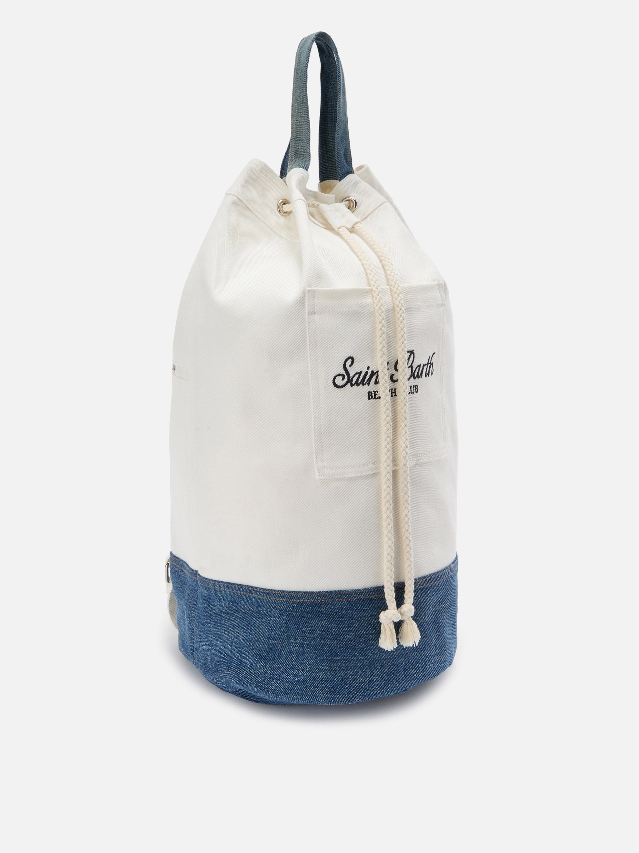 Beach Backpack Fabric White And Light Blue With Embroidered Logo