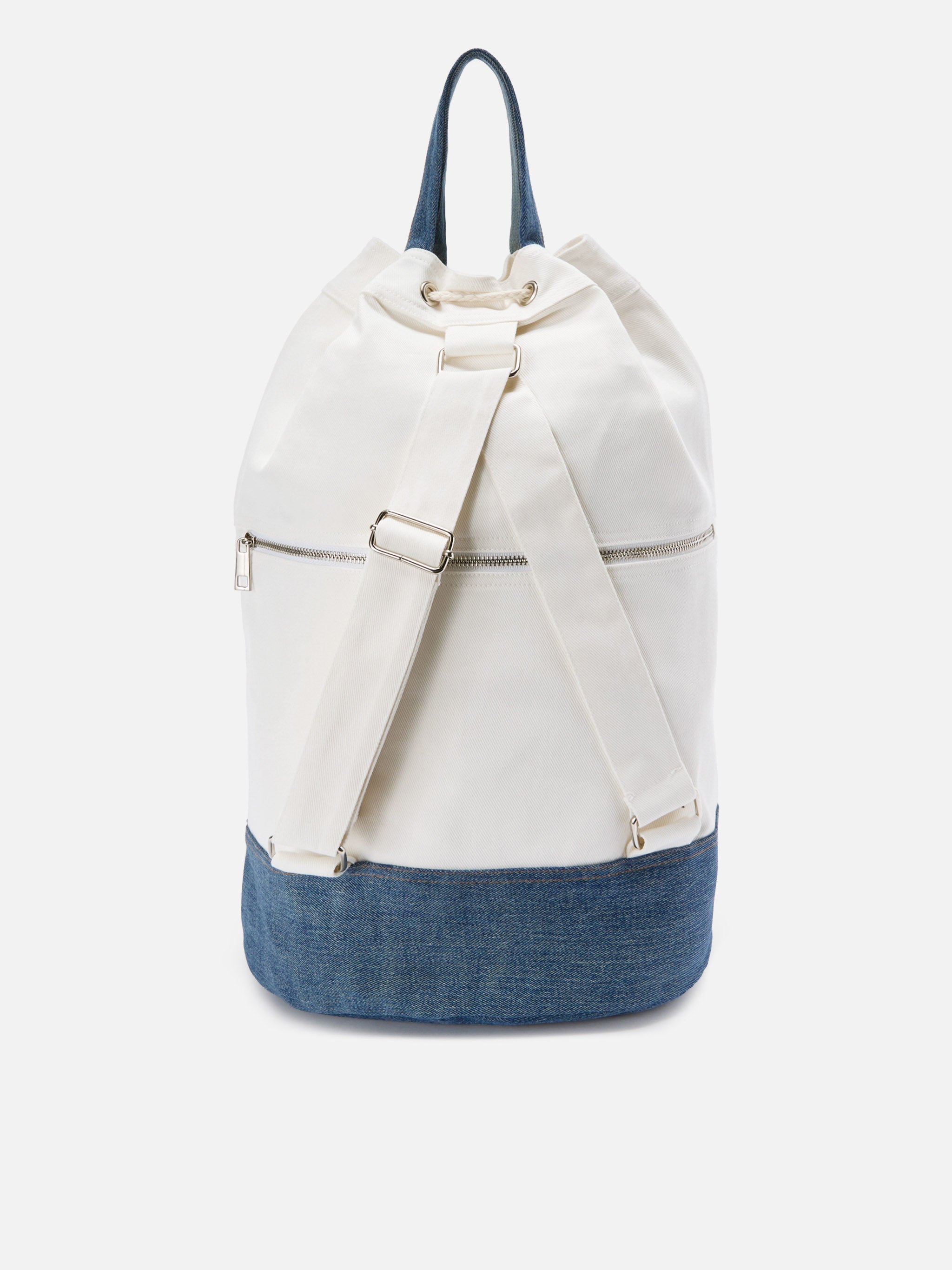 Beach Backpack Fabric White And Light Blue With Embroidered Logo