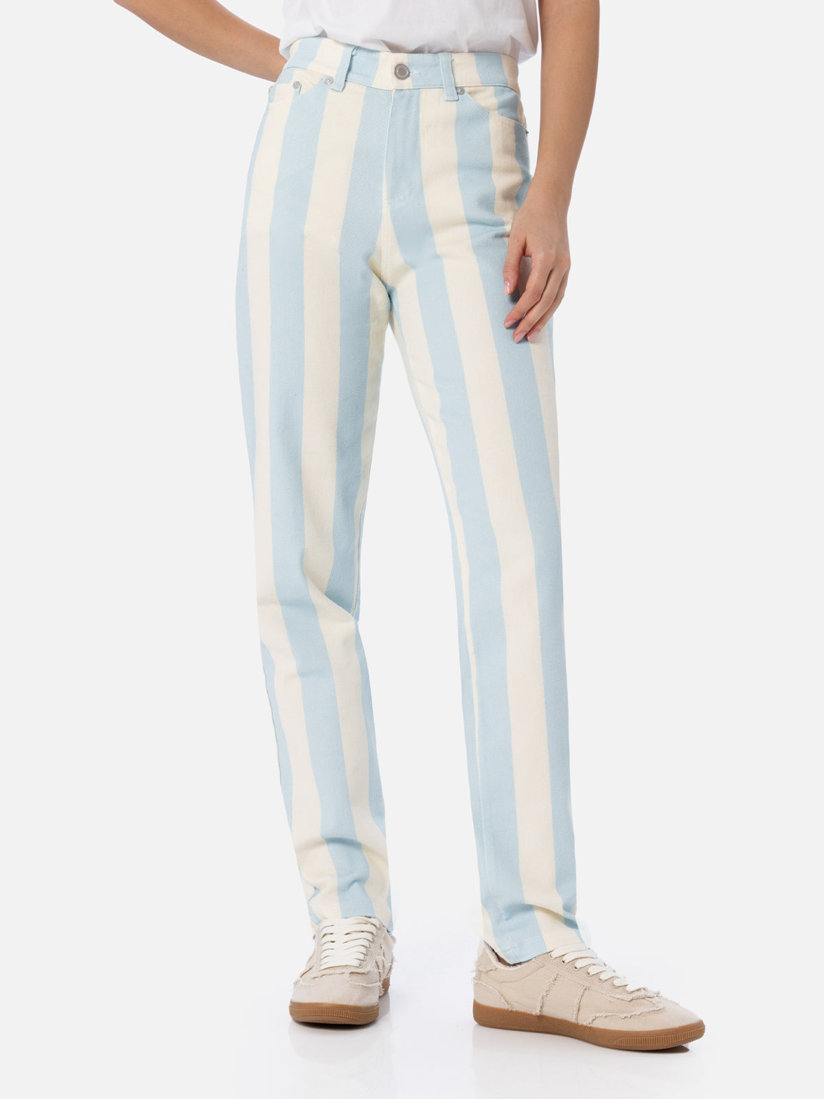 Belleville Light Blue Striped Denim Pants Sky