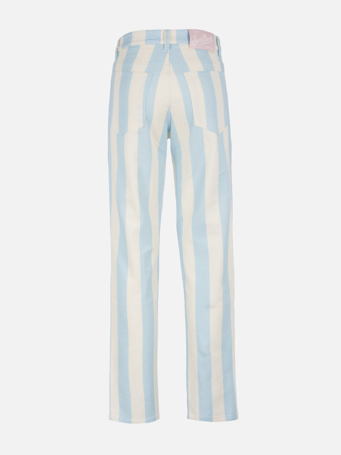 Belleville Light Blue Striped Denim Pants Sky