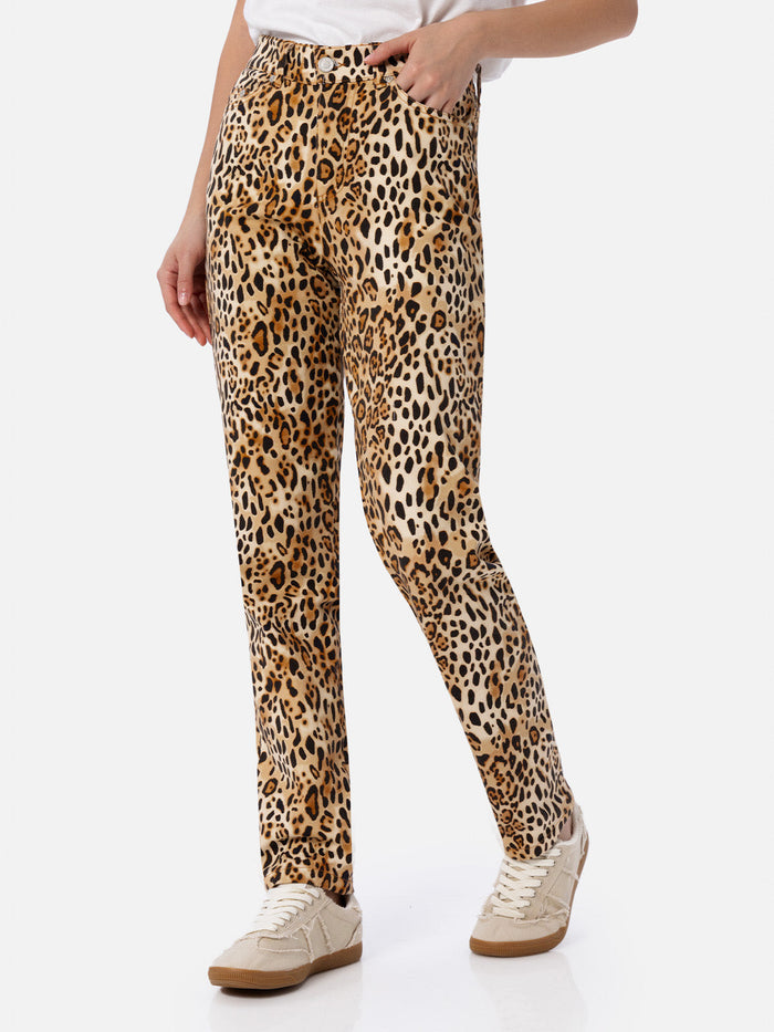 Belleville Animal Print Denim Pants Beige