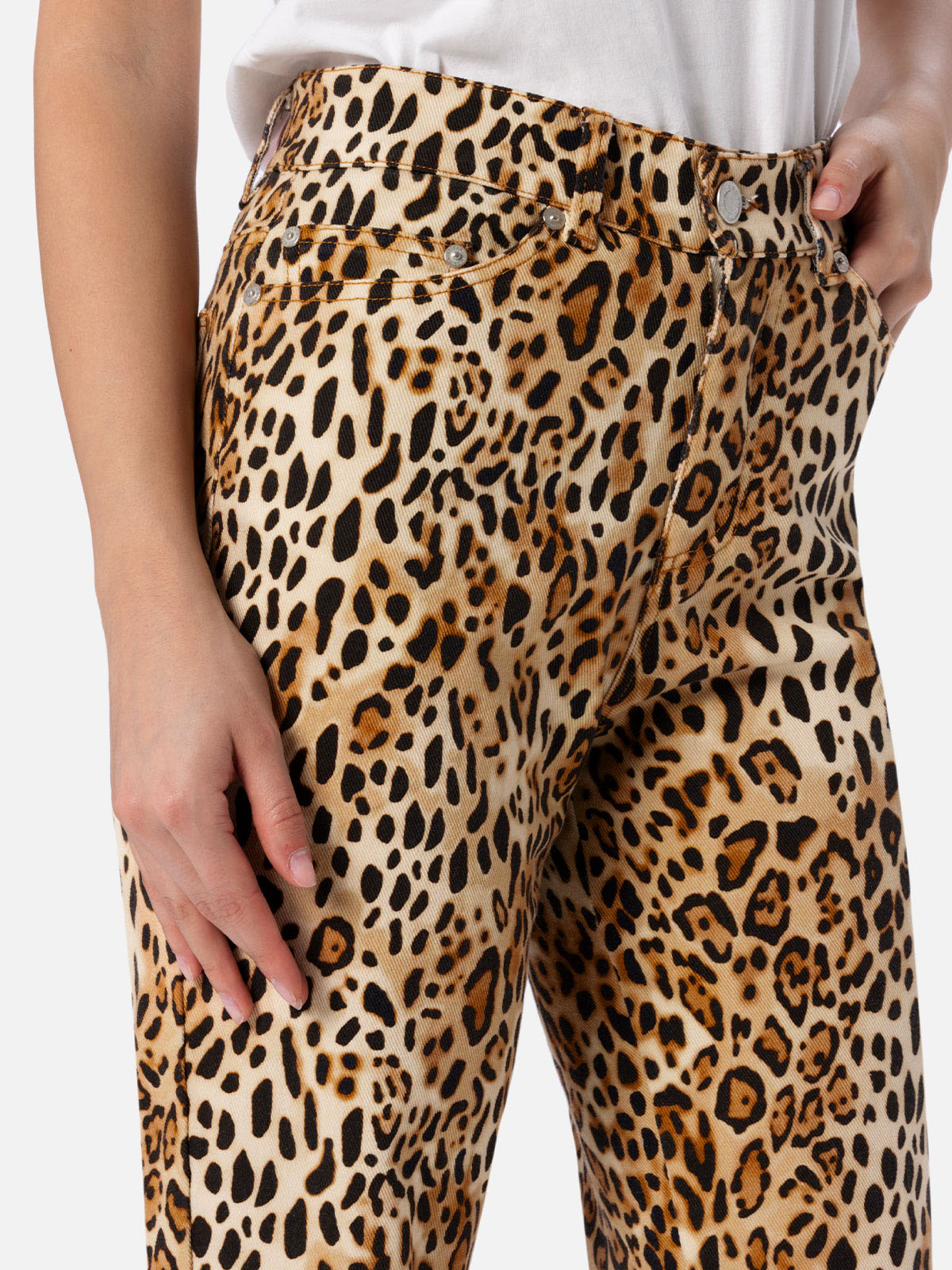Belleville Animal Print Denim Pants Beige