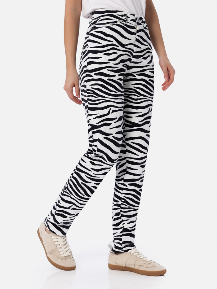 Belleville Zebra Print Denim Pants White