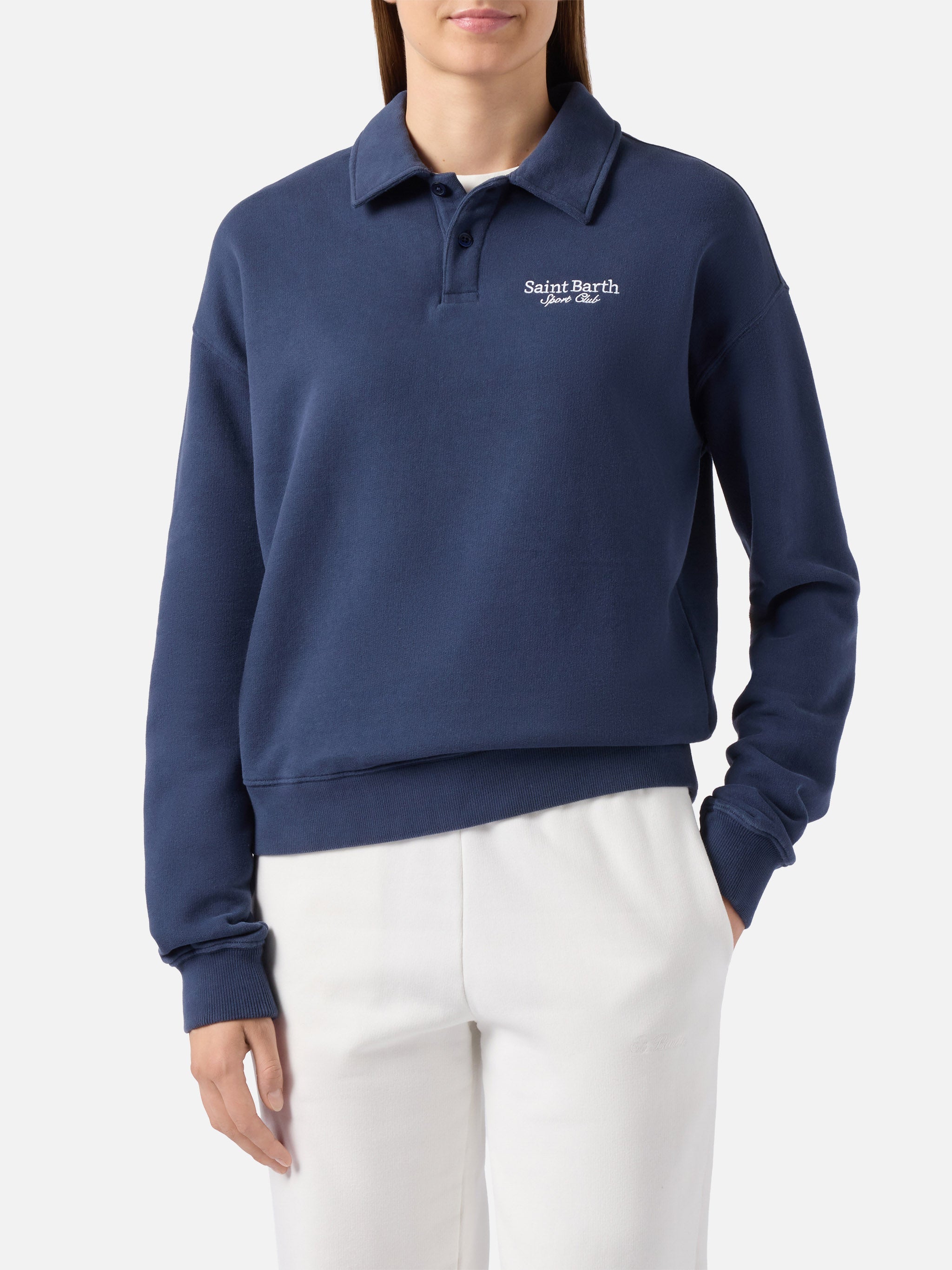 Berenice Sweatshirt Blue With Saint Barth Sport Club Embroidery Polo Shirt