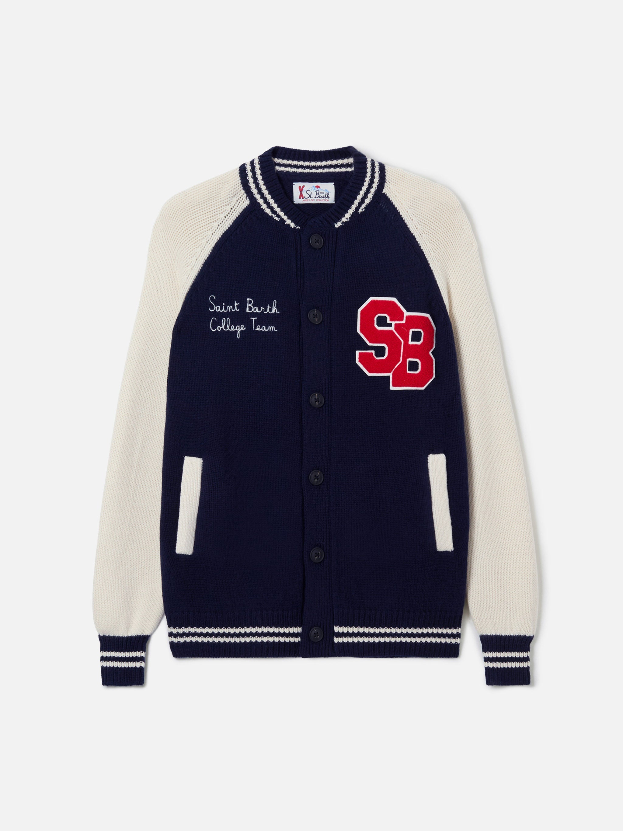 Navy Blue Knit Bomber College Style Benjamin Knitwear