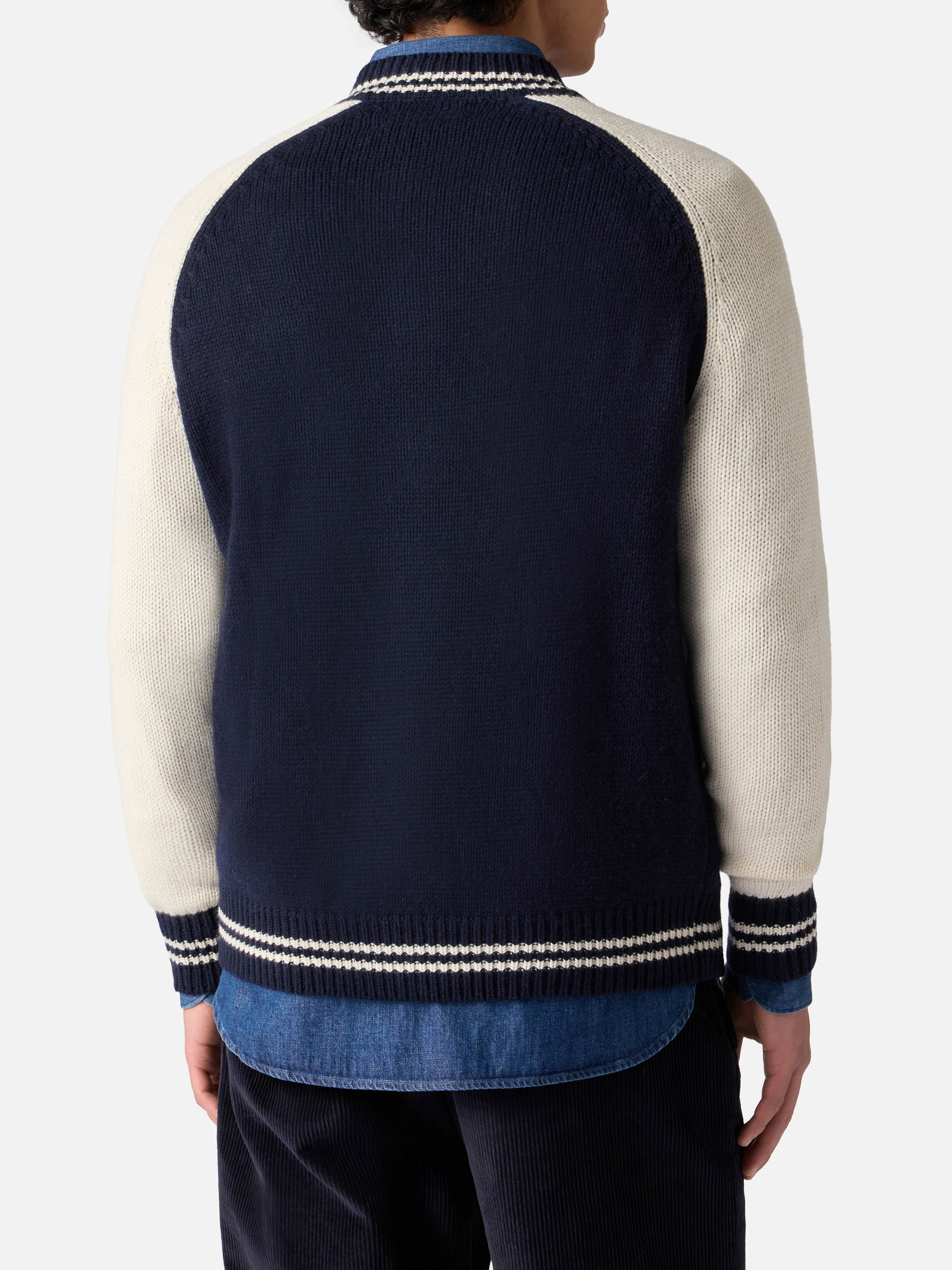 Navy Blue Knit Bomber College Style Benjamin Knitwear