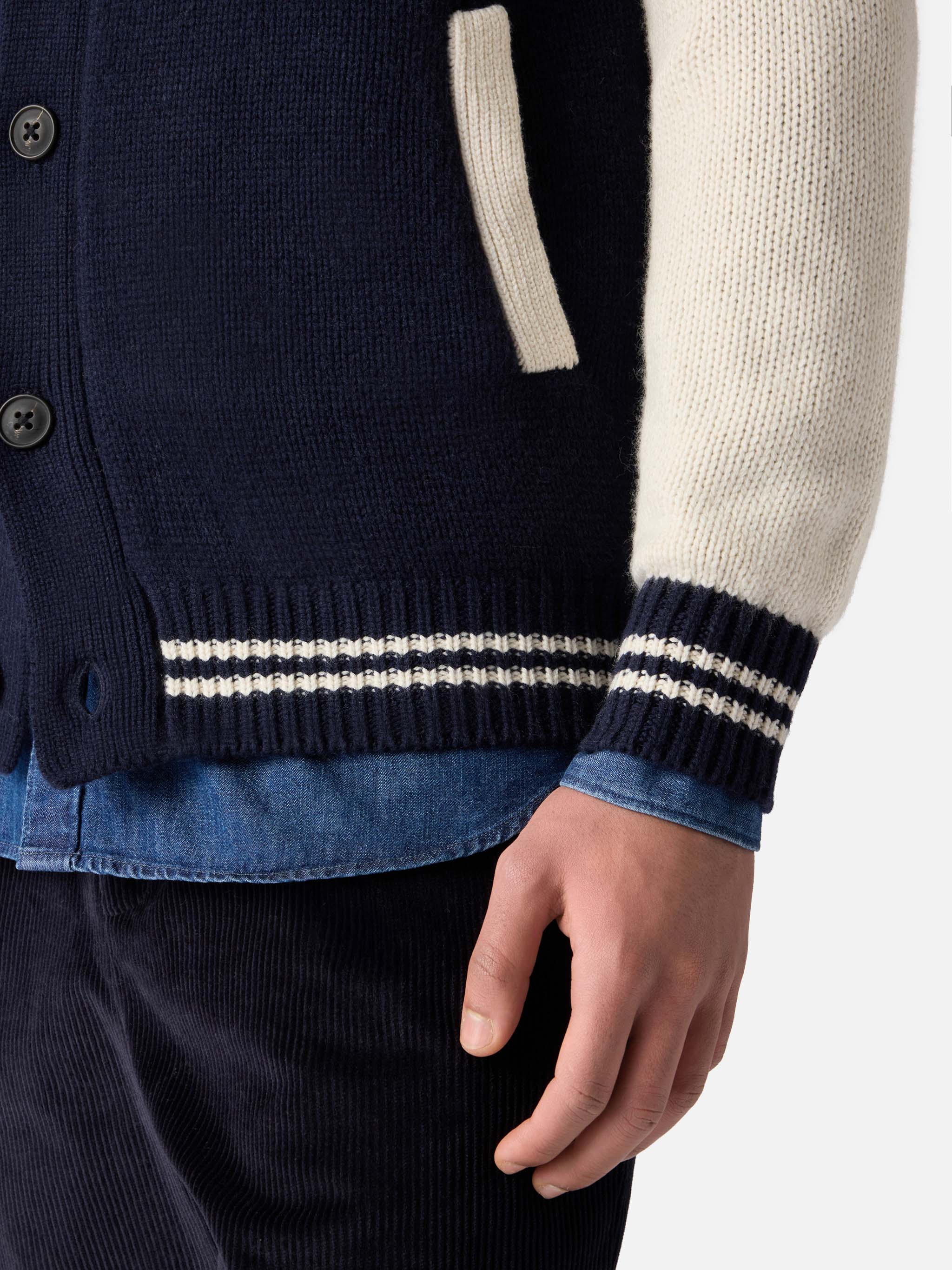Navy Blue Knit Bomber College Style Benjamin Knitwear
