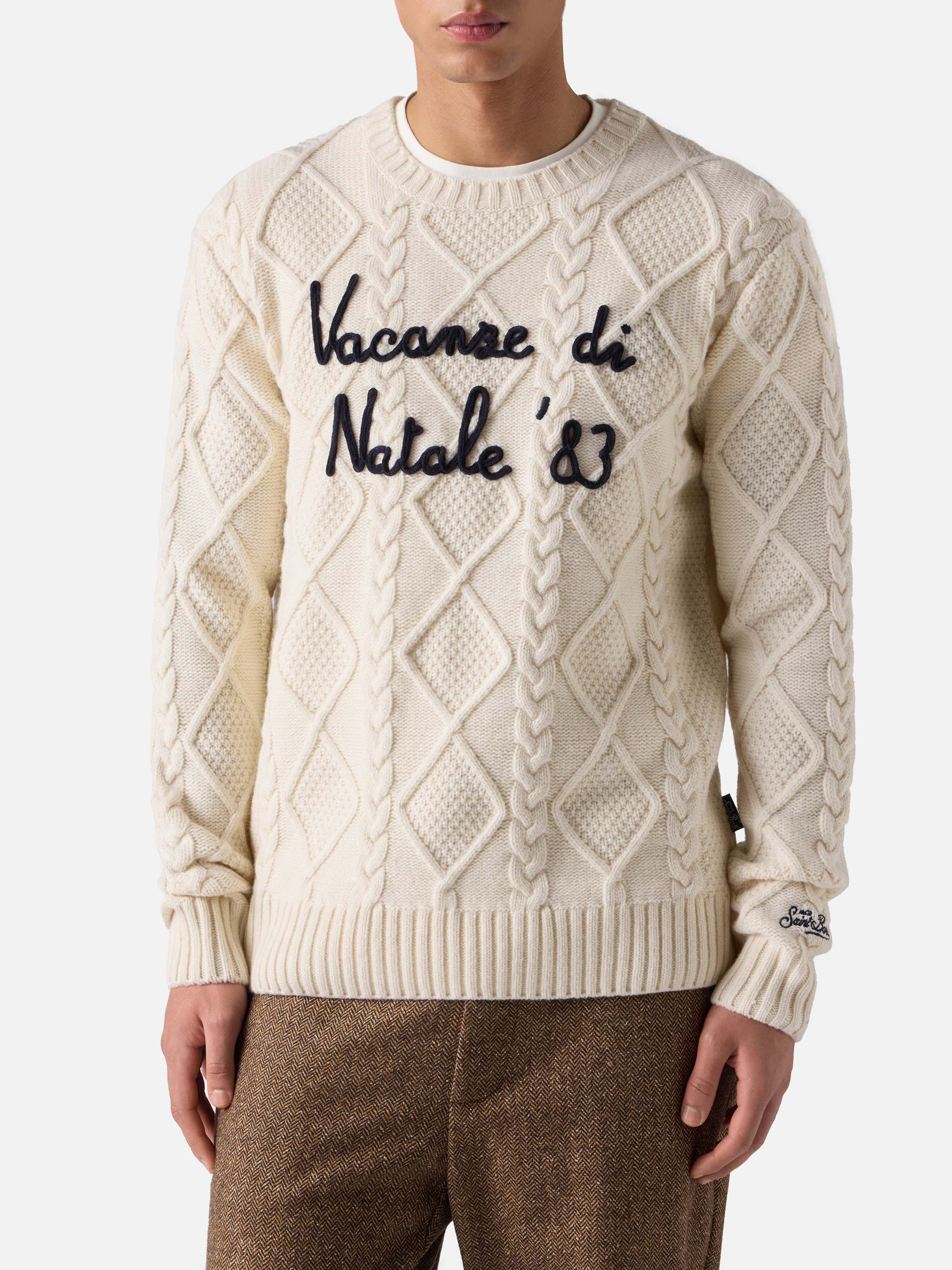 White Crewneck Sweater Bergen Tricot With Vacanze Di Natale 83 Embroidery __single__ Knitwear