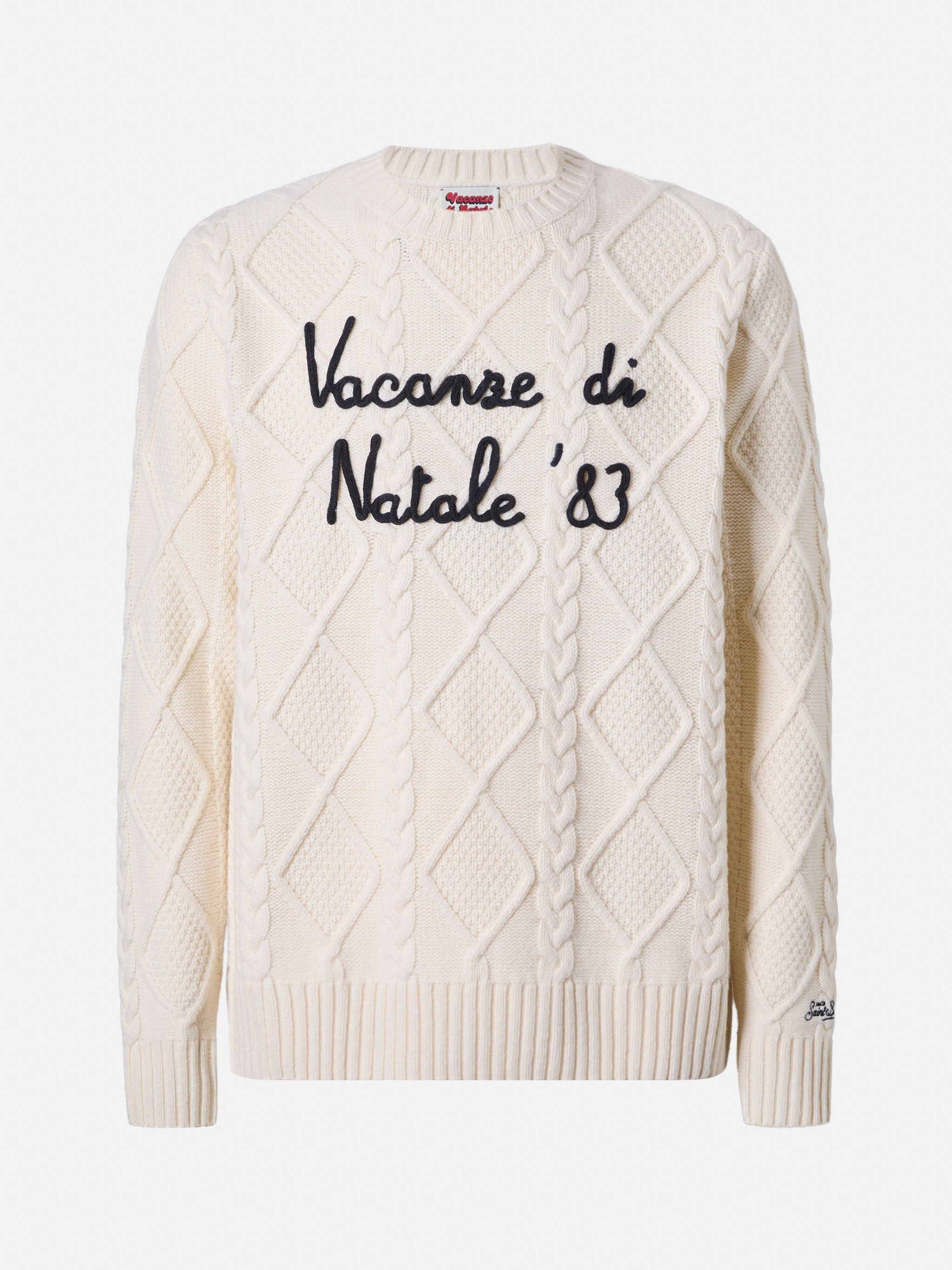 White Crewneck Sweater Bergen Tricot With Vacanze Di Natale 83 Embroidery __single__ Knitwear