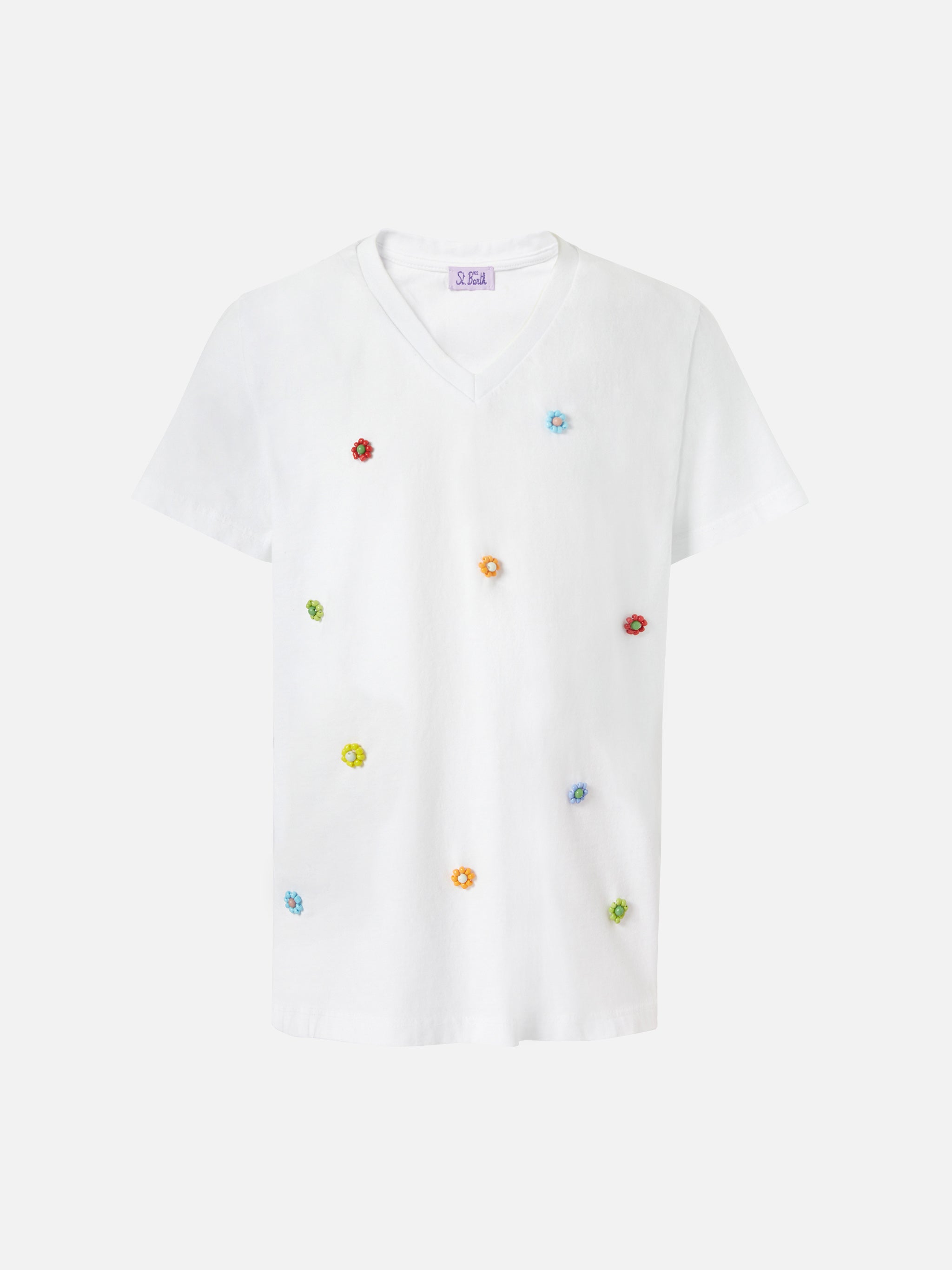 Cotton T-Shirt Bessy Jr With Beads Embellishment White