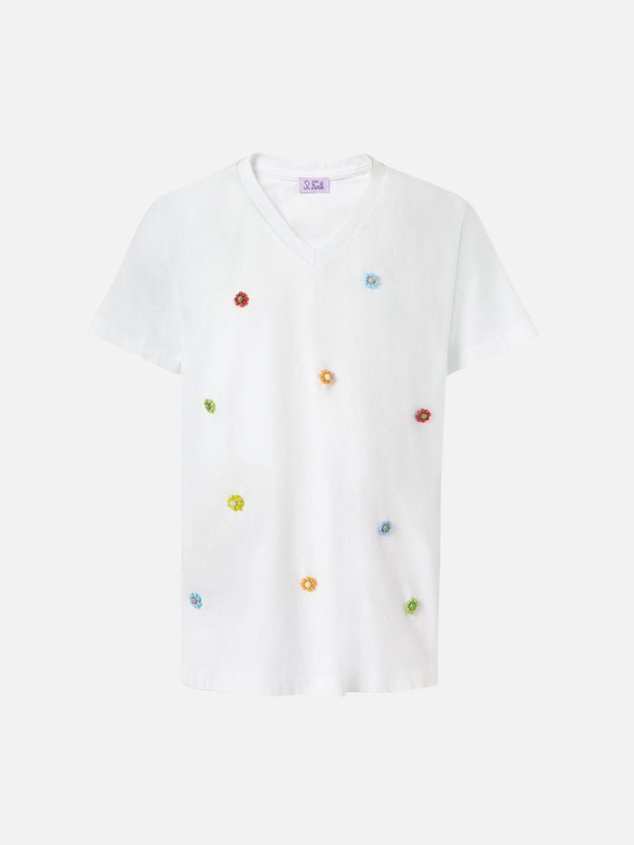 Cotton T-Shirt Bessy Jr With Beads Embellishment White