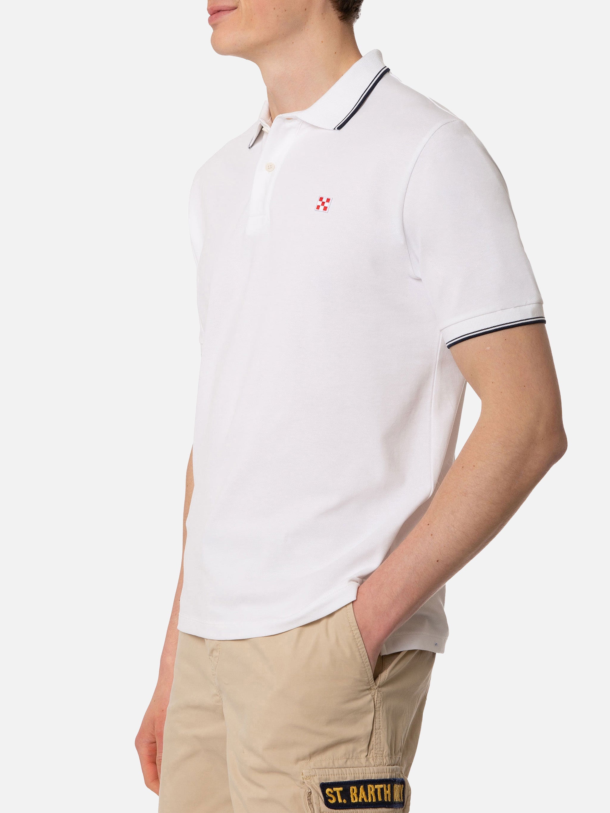 White Piquet Polo With St. Barth Logo Shirt