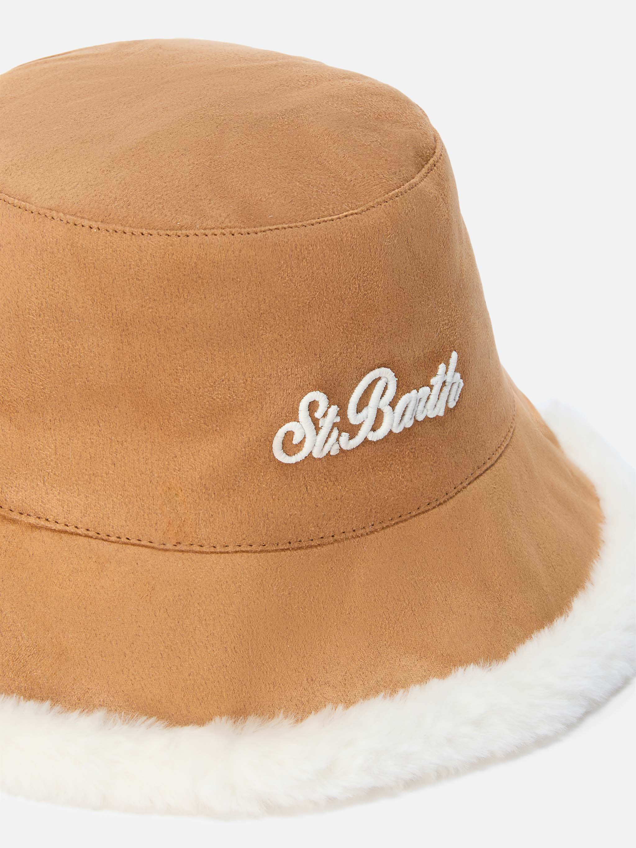 Bucket Hat Double Suede Fur, Reversible Brown