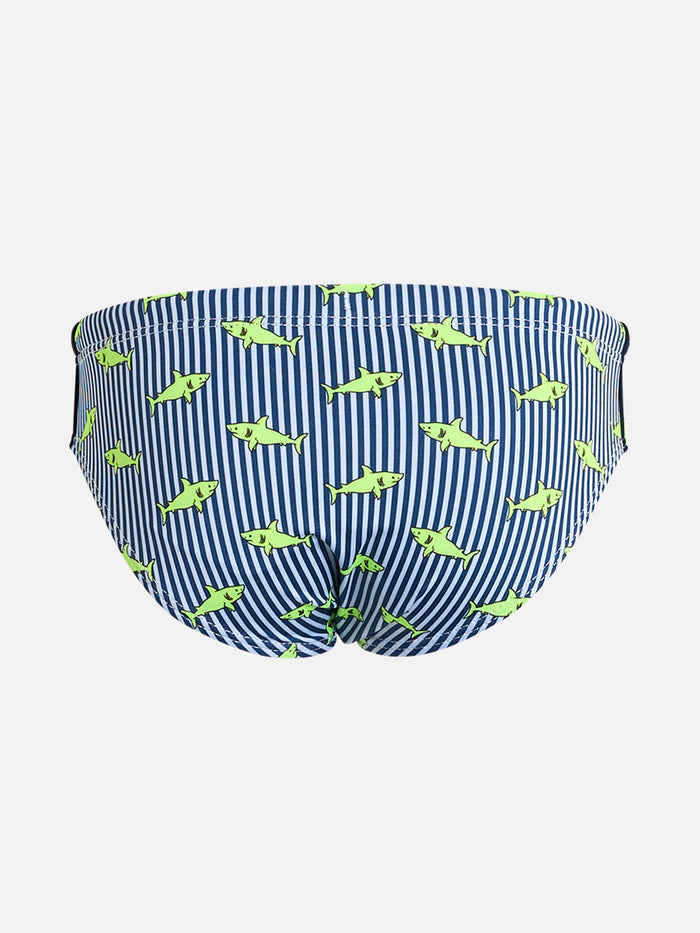 Boy Swim Briefs Billy With Sharks Print Blue Navy Brief / Slip