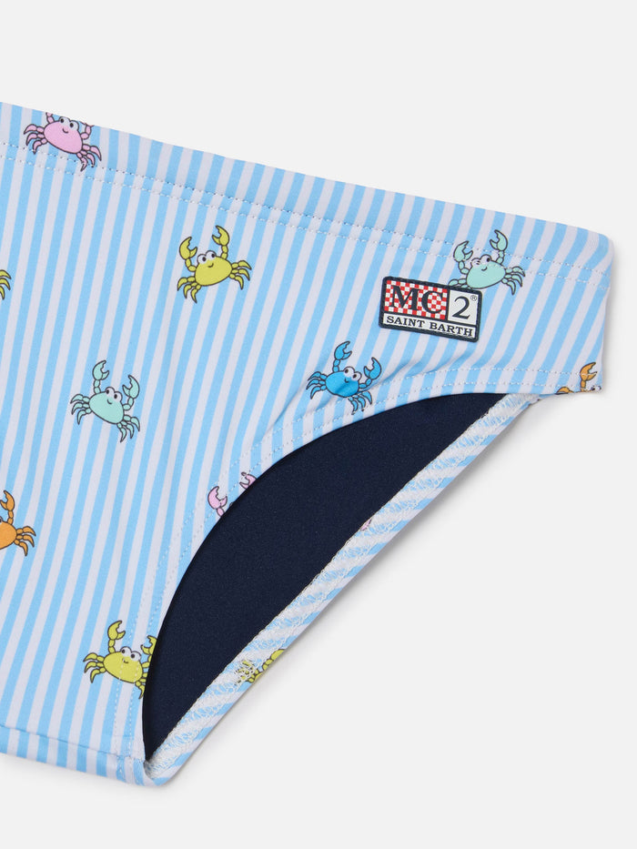 Billy Striped Swim Briefs With All-Over Crab Print Light Blue Brief / Slip