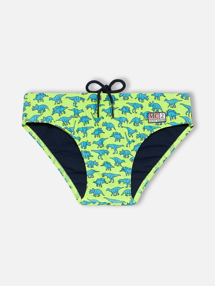Boy Swim Briefs Billy With Dinosaur Print Yellow Brief / Slip