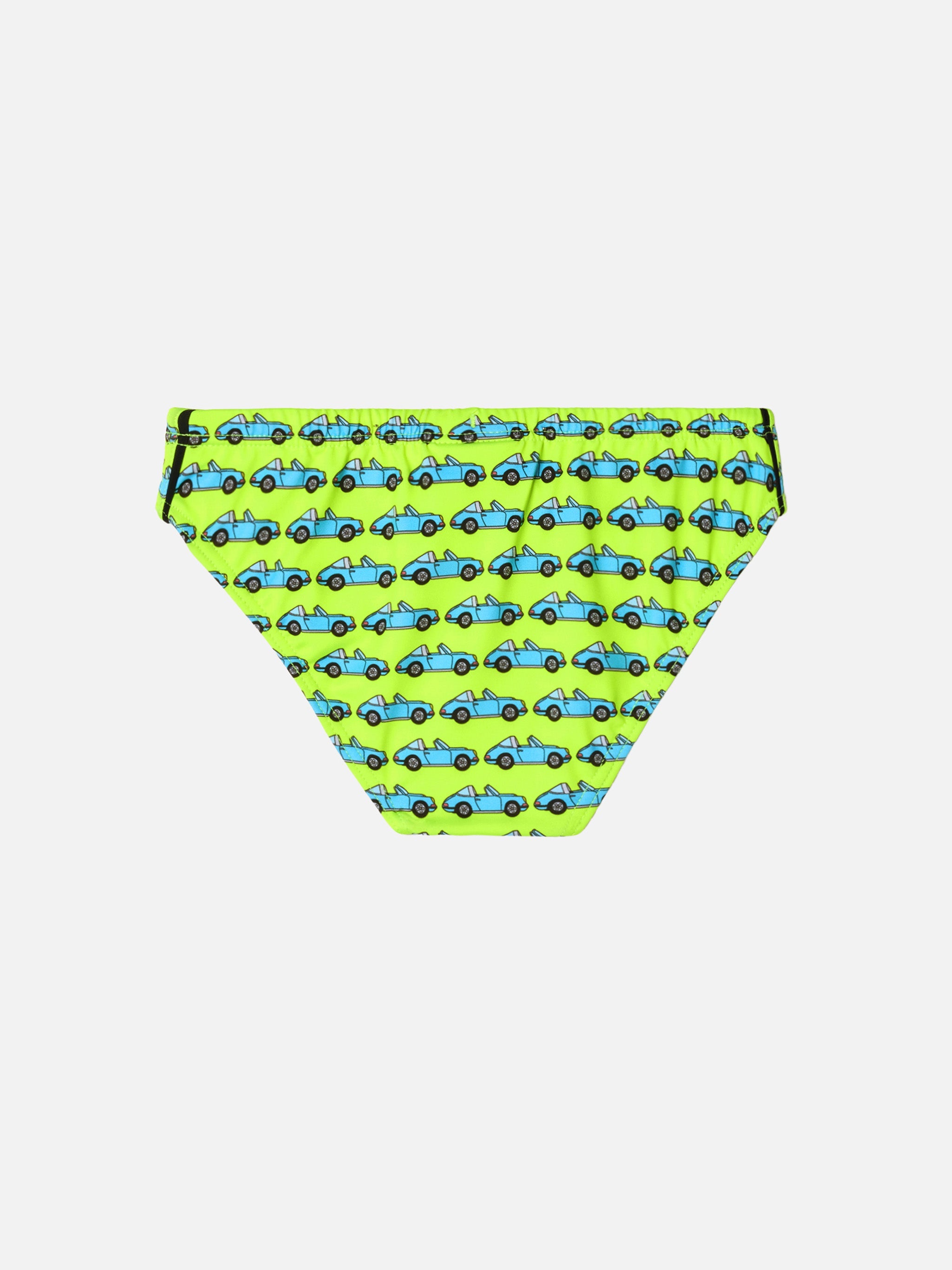 Boy Swim Briefs Billy With Porsche Car Print | Special Edition Yellow Brief / Slip