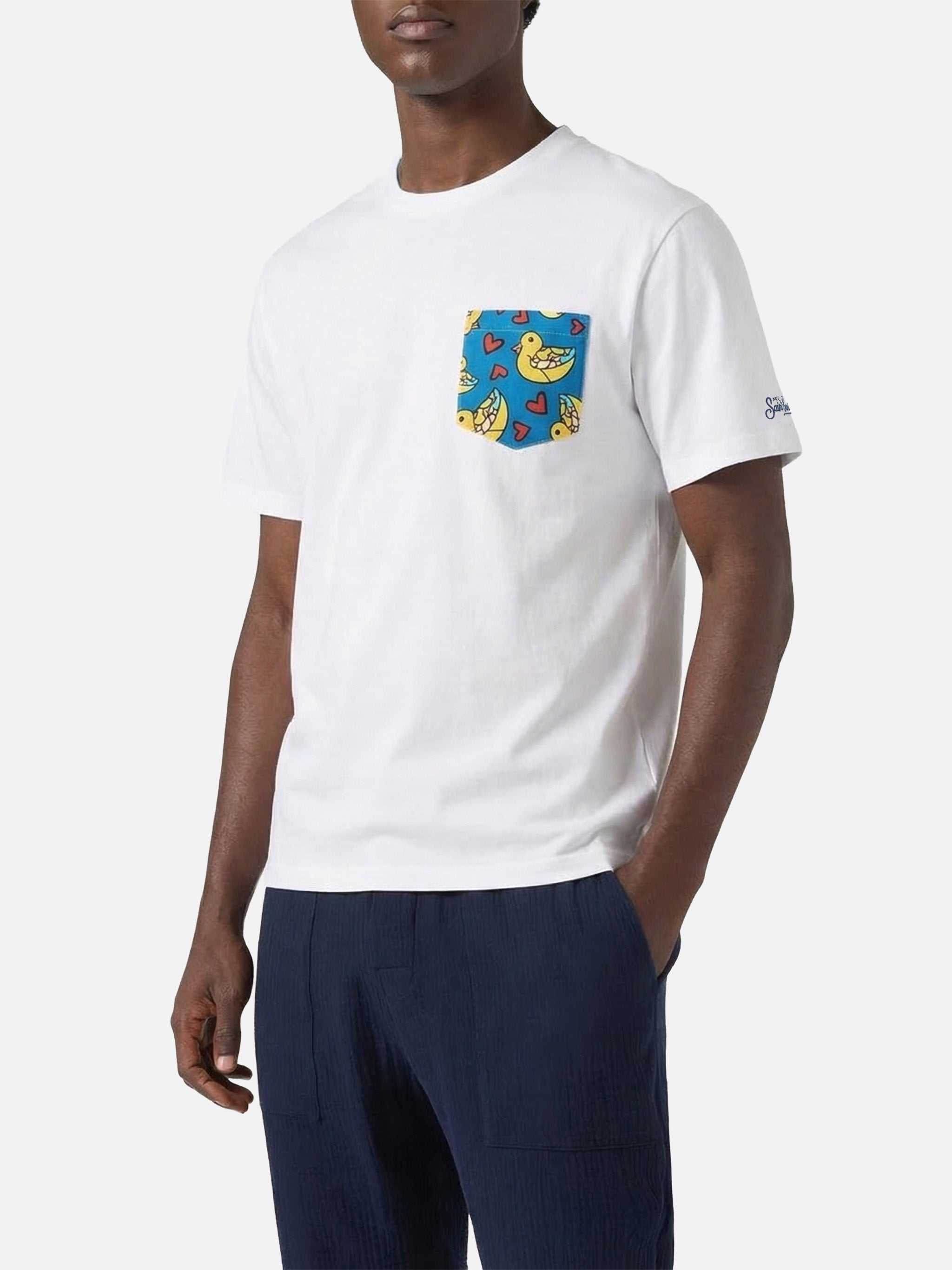 Blanche Cotton T-Shirt With Britto Printed Pocket | ©britto Special Edition White
