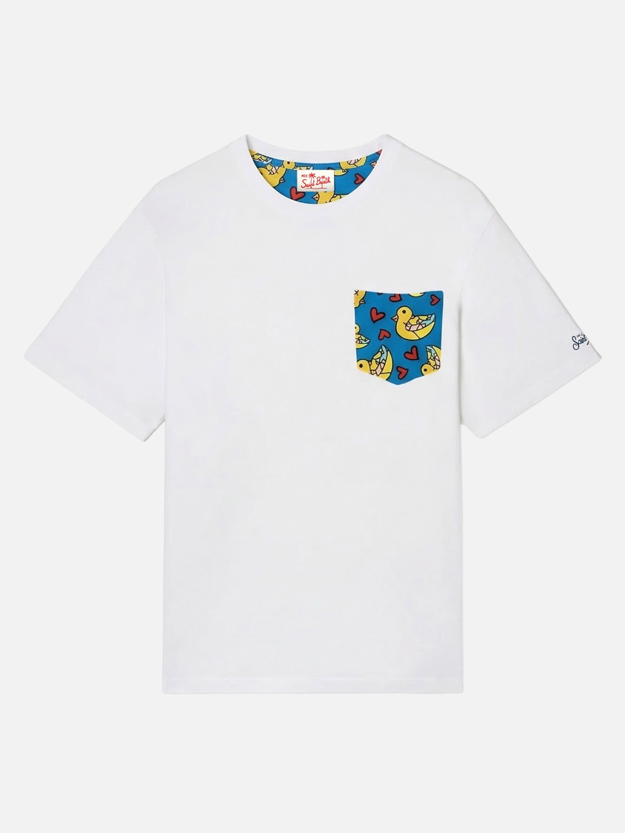Blanche Cotton T-Shirt With Britto Printed Pocket | ©britto Special Edition White