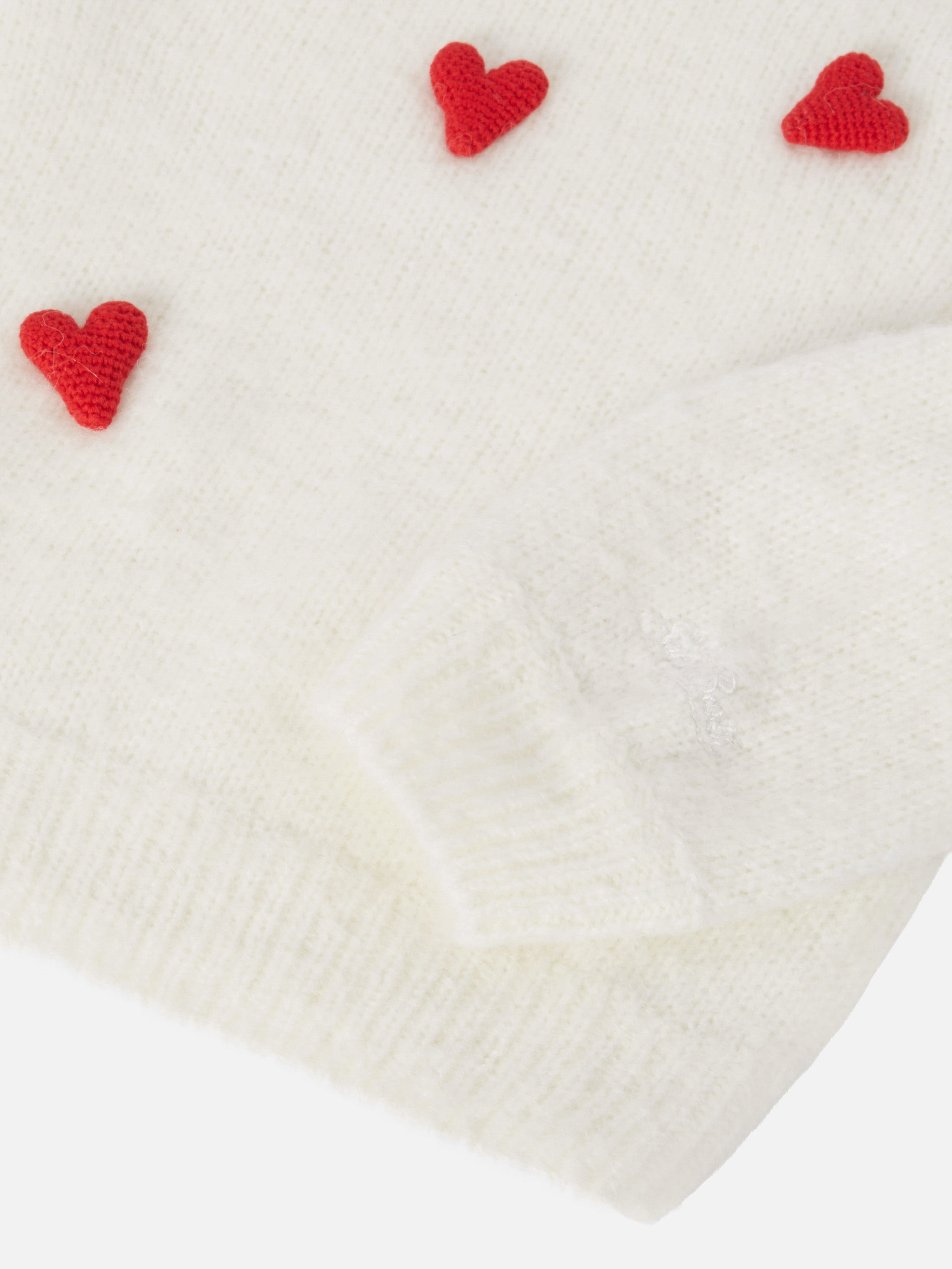 Brushed Sweater Bloom Soft With Crochet Hearts Appliqués White