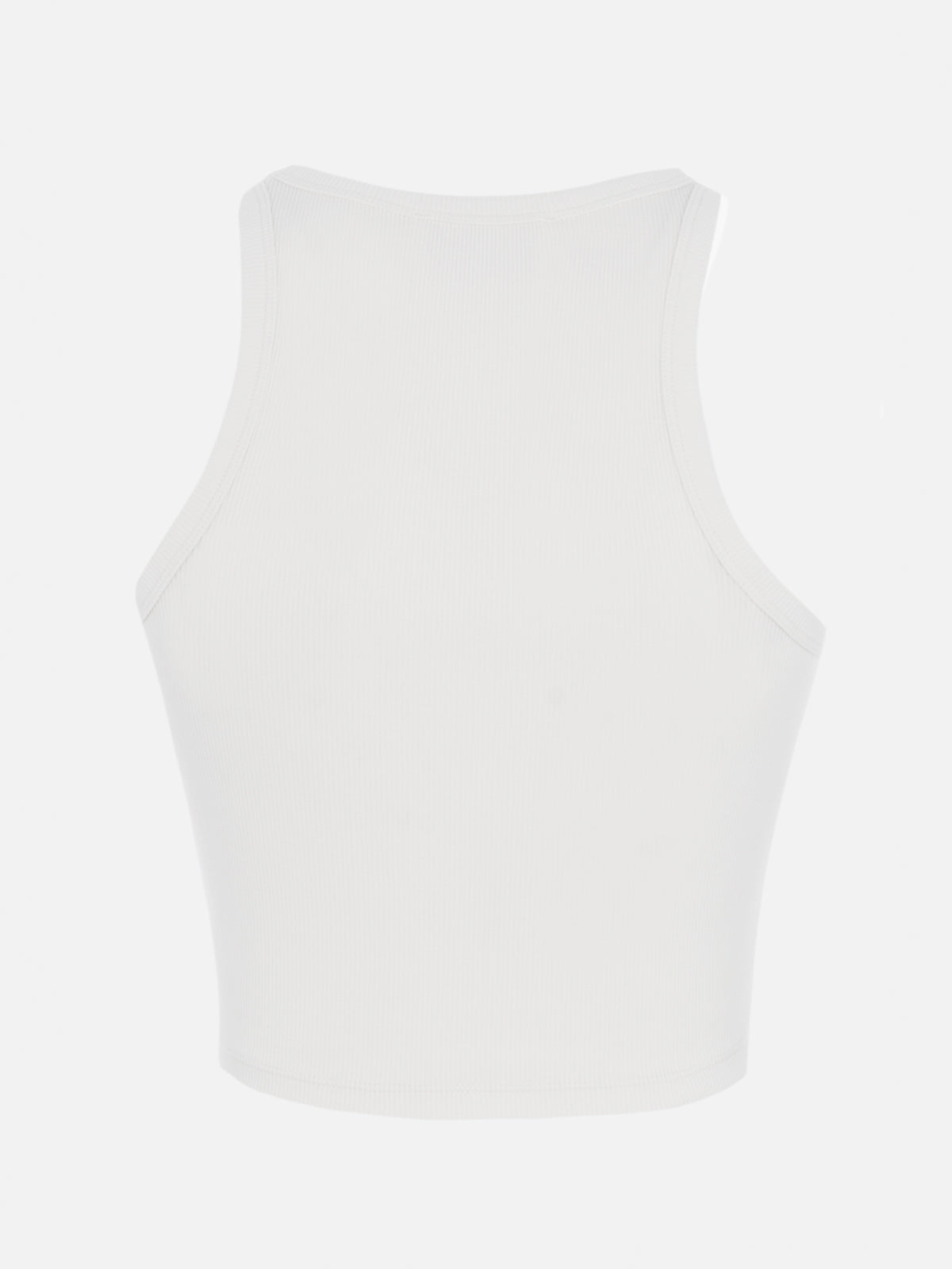 Blue White Ribbed Cotton Tank Top With St. Barth Beach Club Embroidery T-shirt