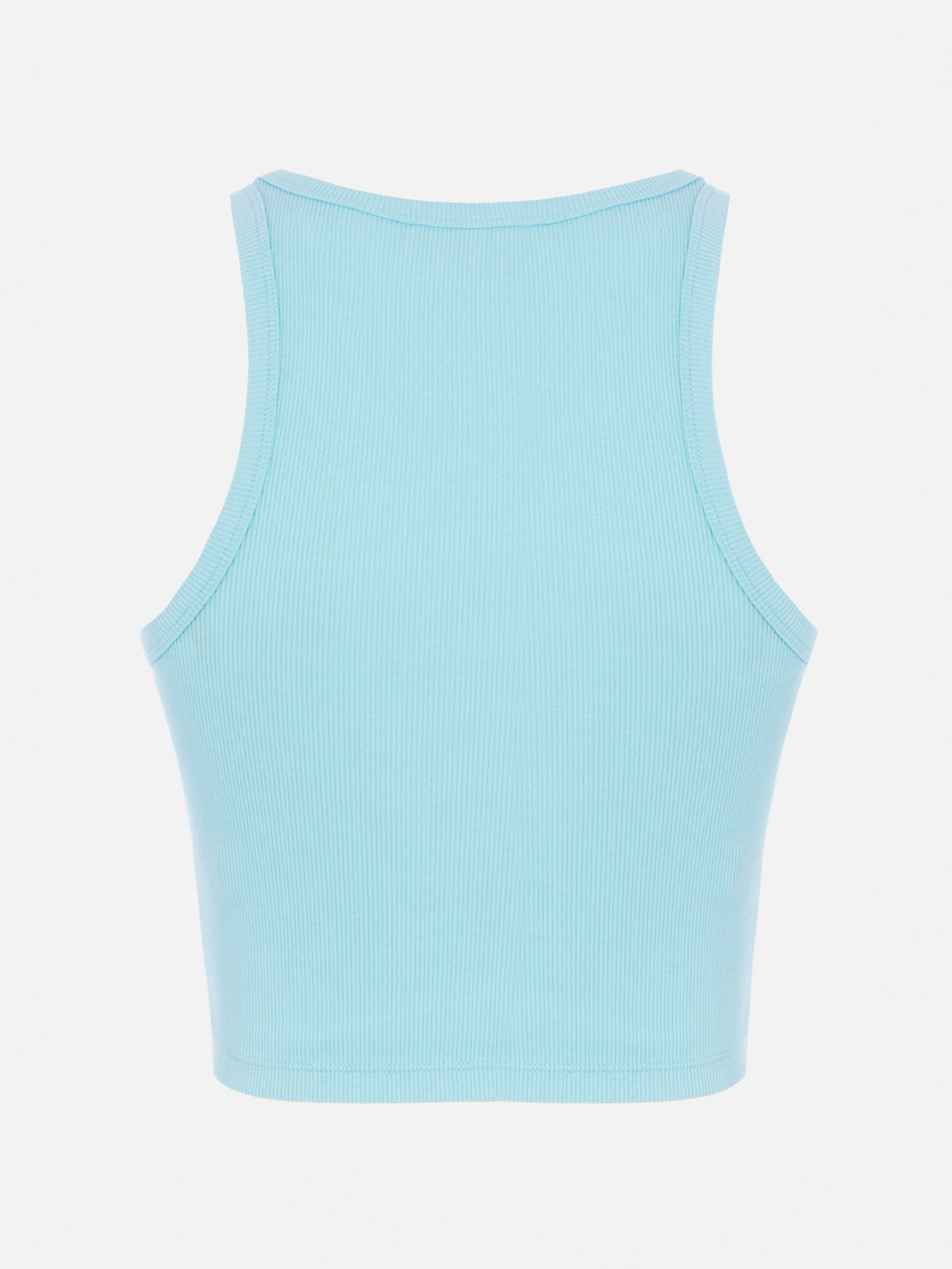Blue Ribbed Cotton Crop Top With Saint Barth Beach Club Embroidery Green T-shirt