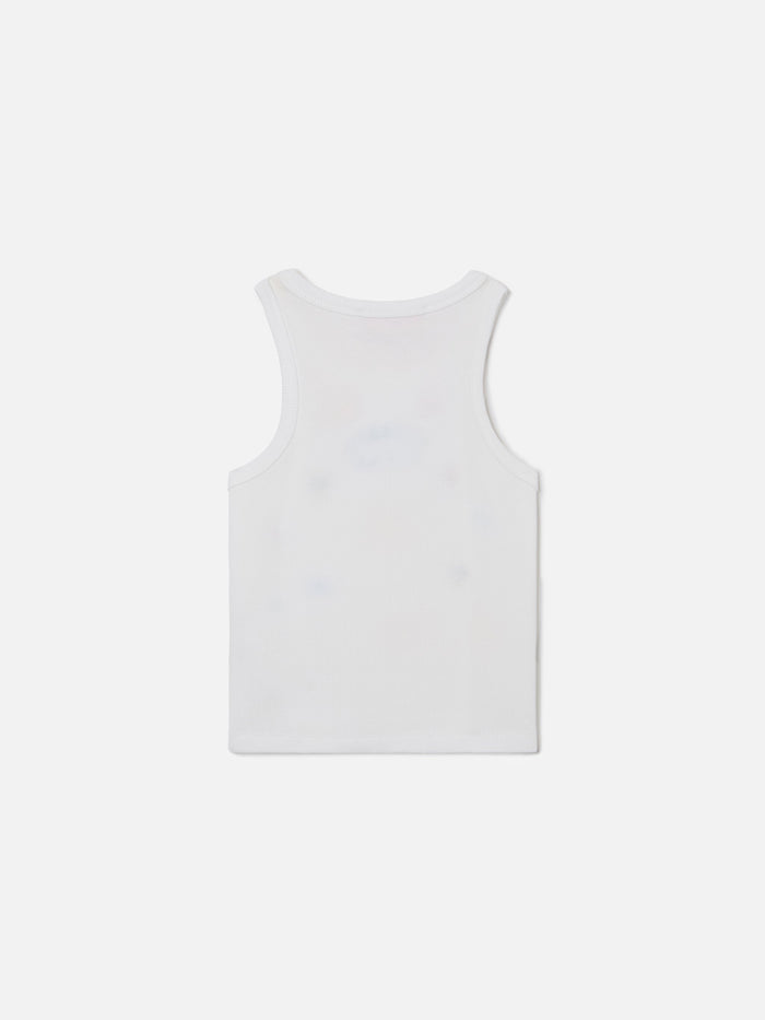 Blue Jr Tank-Top White Stretch Cotton With Multicolor Embroidery Top_apparel