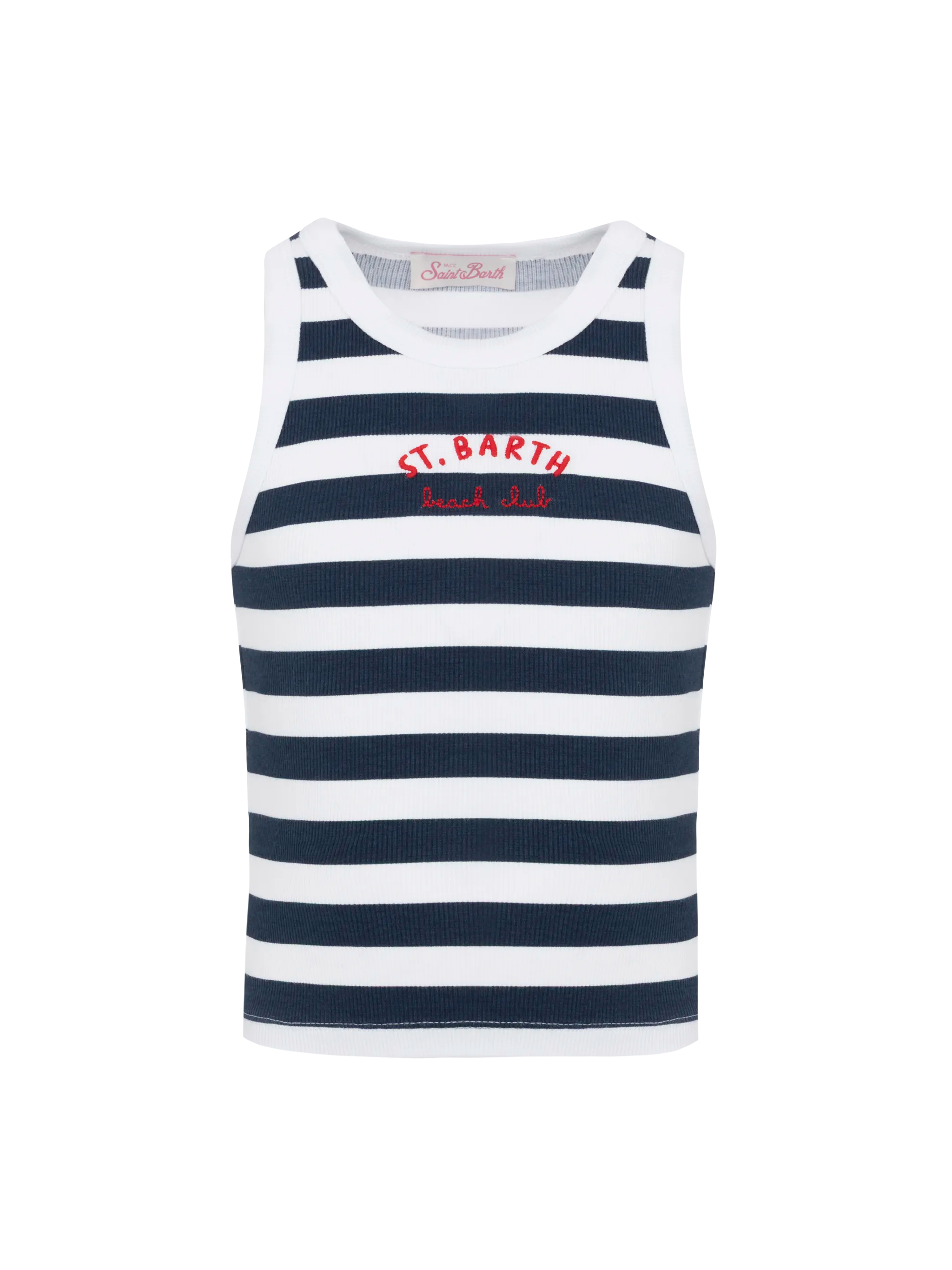 Blue Jr Navy Striped Rib-Knit Cotton Crop Tank With Embroidery Top_apparel