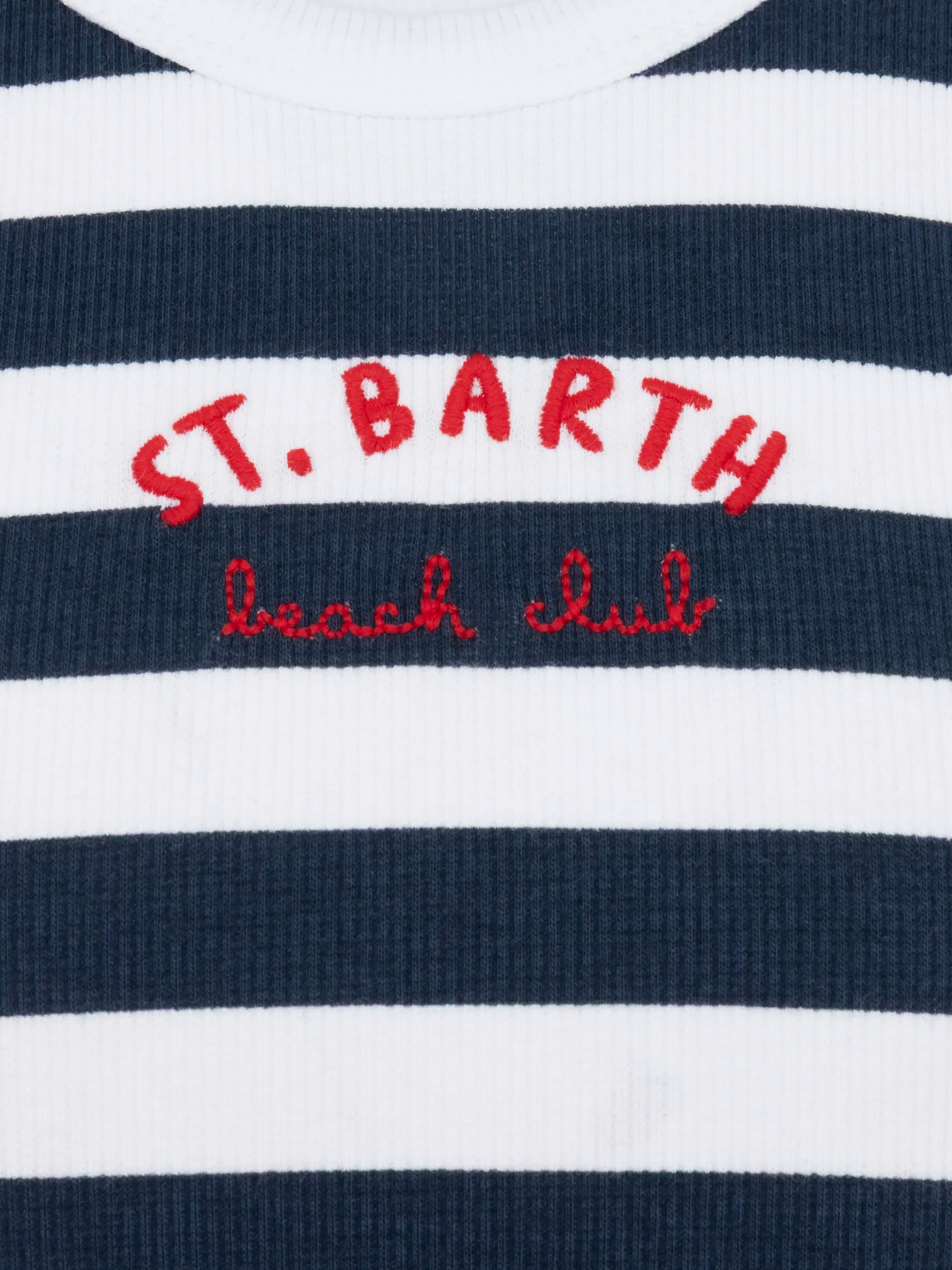 Blue Jr Navy Striped Rib-Knit Cotton Crop Tank With Embroidery Top_apparel