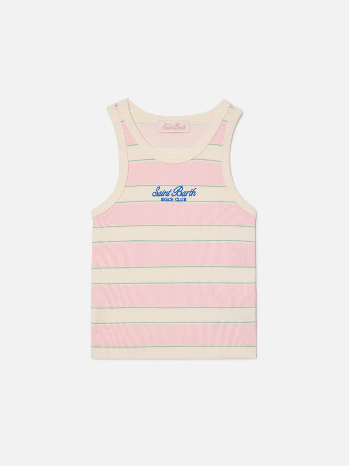 Blue Jr Tank-Top With Pink, White And Green Stripes Embroidered Logo Top_apparel