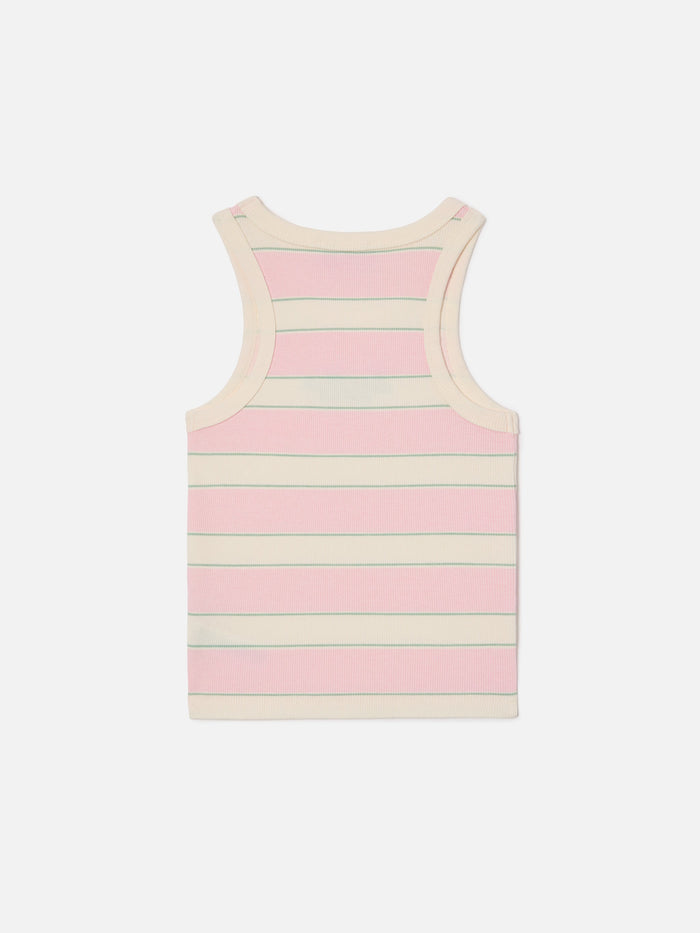 Blue Jr Tank-Top With Pink, White And Green Stripes Embroidered Logo Top_apparel
