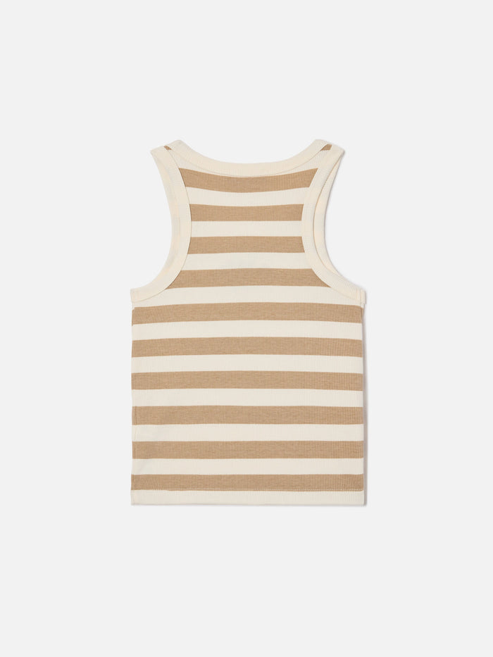 Blue Jr Tank-Top With Beige And White Stripes Embroidered Logo Brown Top_apparel