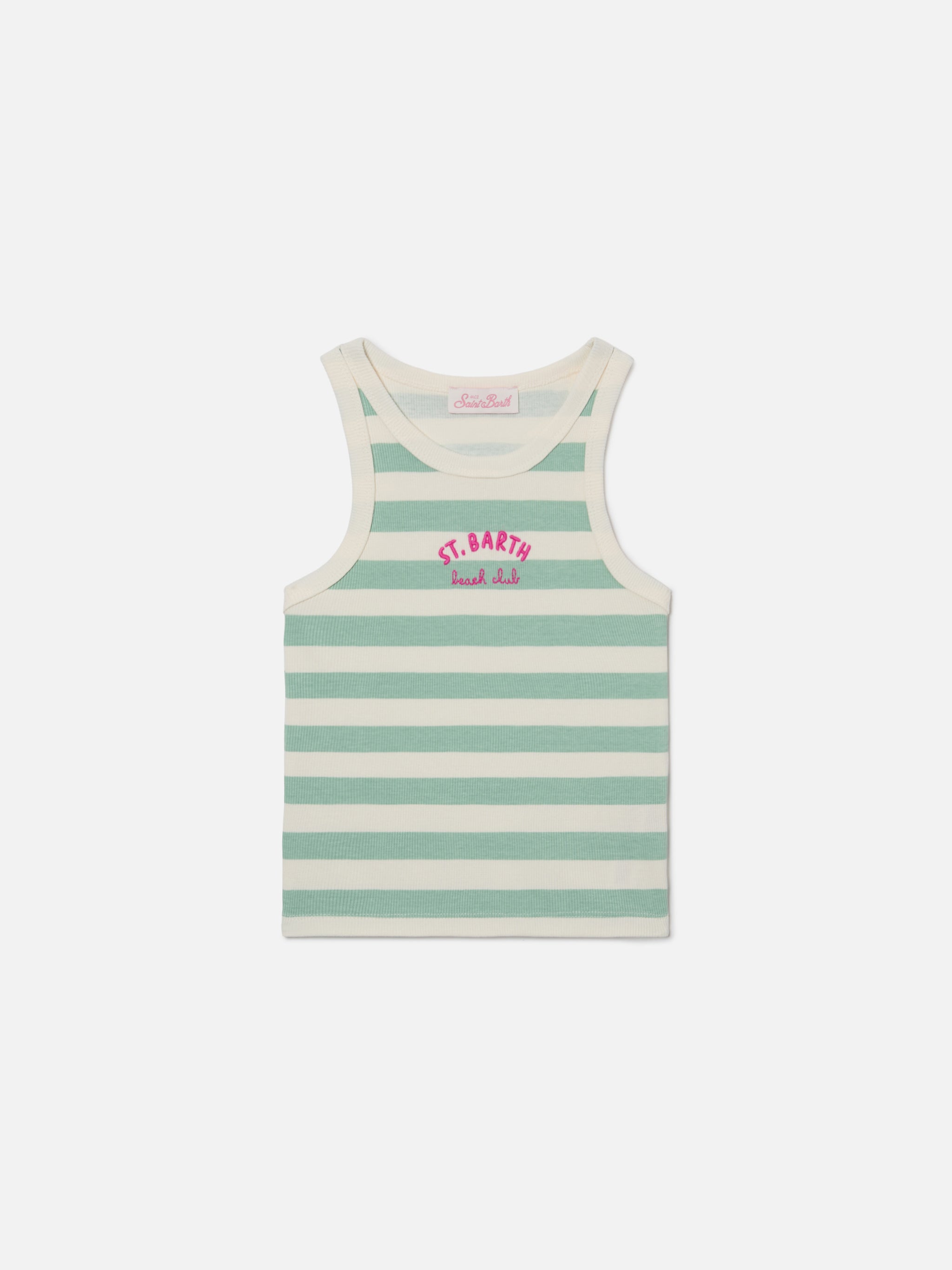 Blue Jr Tank-Top With Green And White Stripes Embroidered Logo Top_apparel